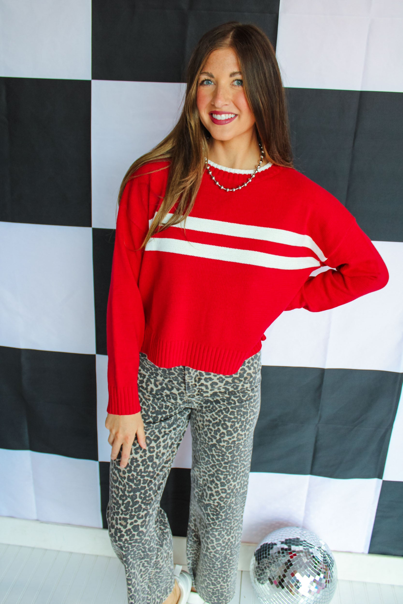 Spirit Squad Striped Sweater - Cool Red