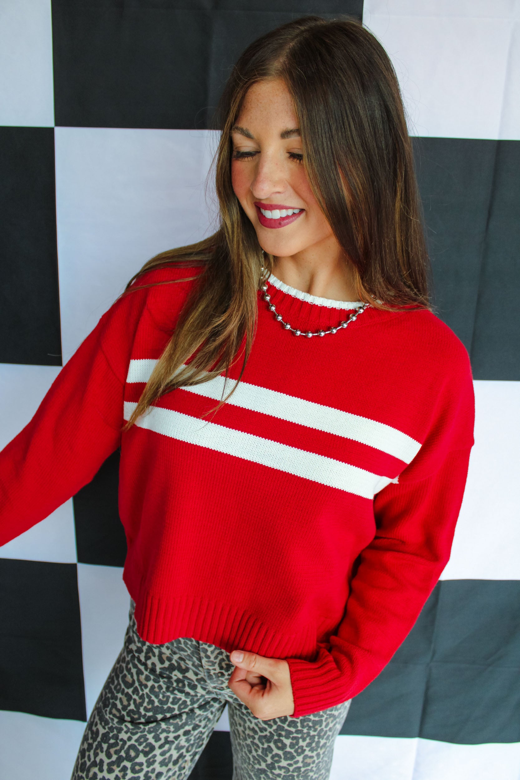 Spirit Squad Striped Sweater - Cool Red