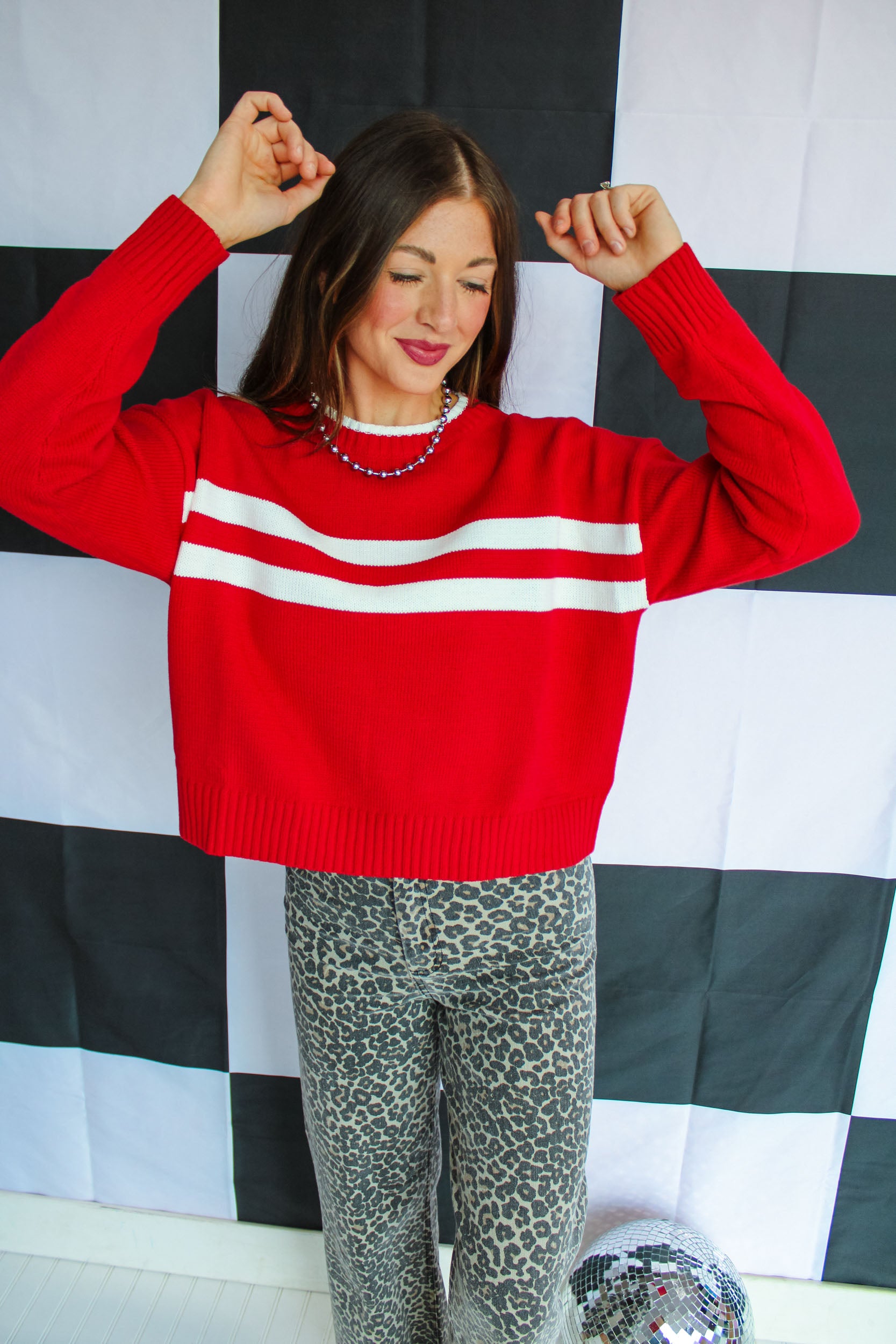 Spirit Squad Striped Sweater - Cool Red