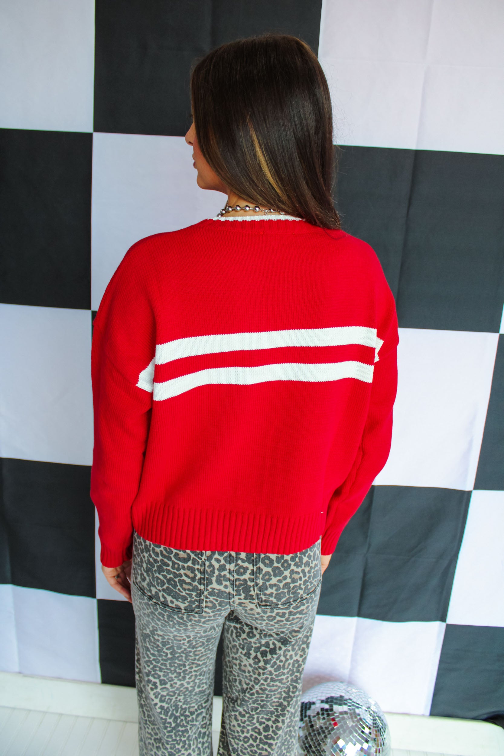 Spirit Squad Striped Sweater - Cool Red