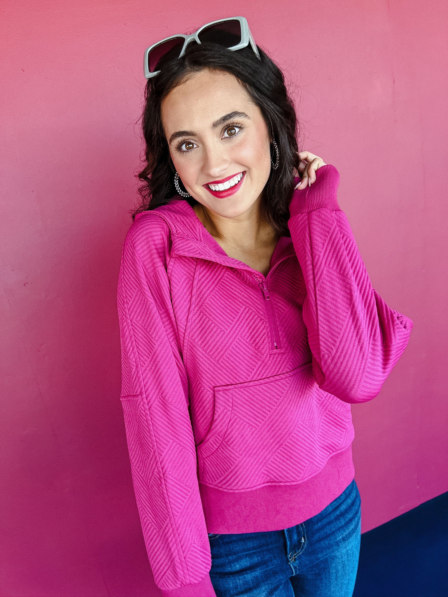 Joline Quarter Zip Hoodie - Fuchsia