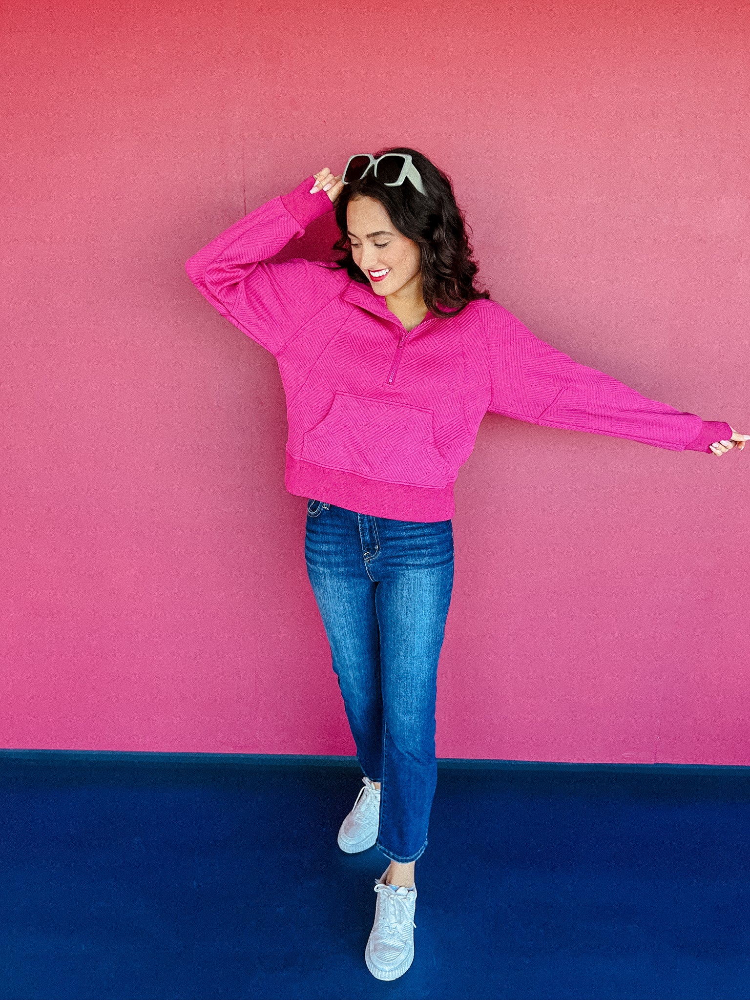 Joline Quarter Zip Hoodie - Fuchsia