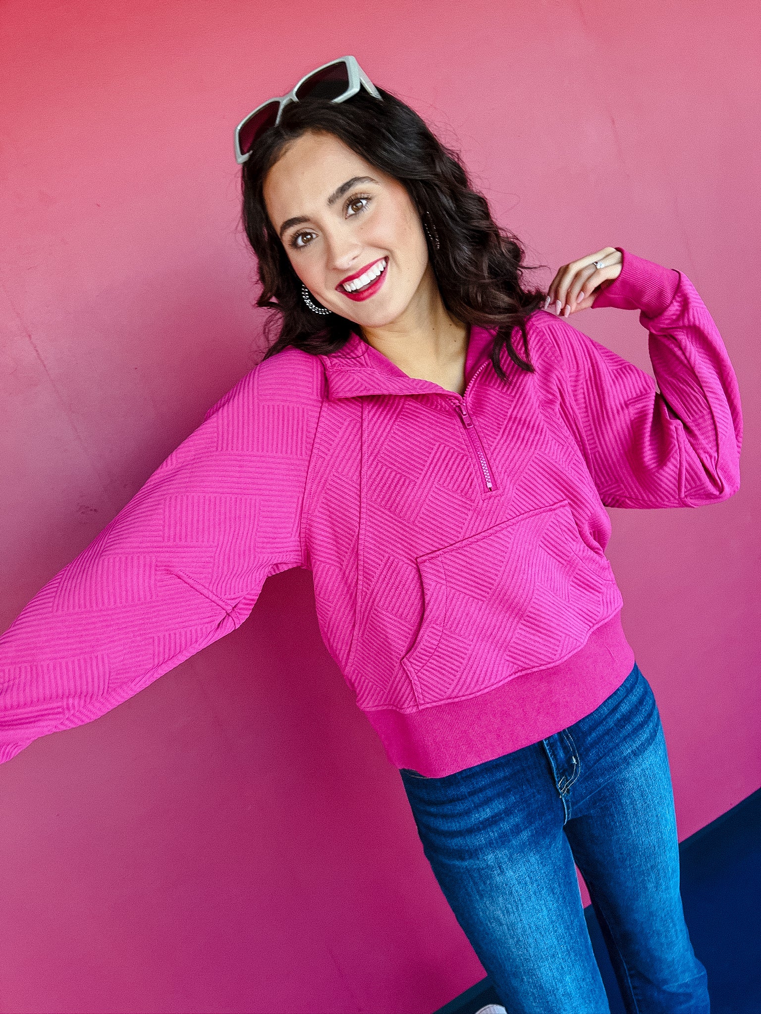 Joline Quarter Zip Hoodie - Fuchsia