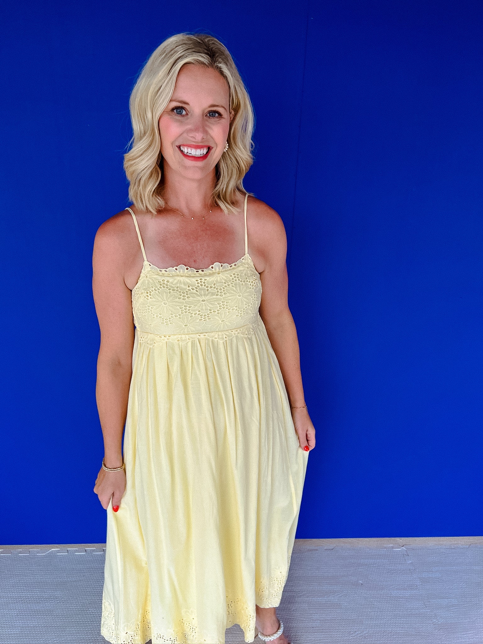 Baker Eyelet Midi Dress - Yellow