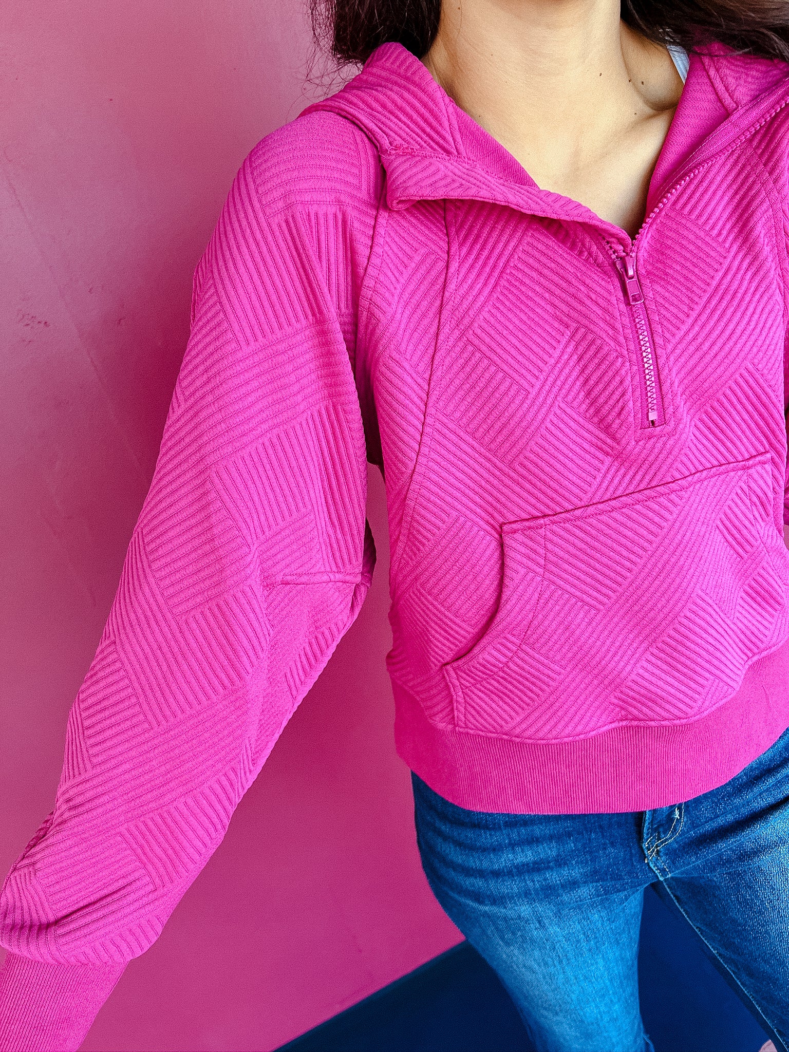 Joline Quarter Zip Hoodie - Fuchsia