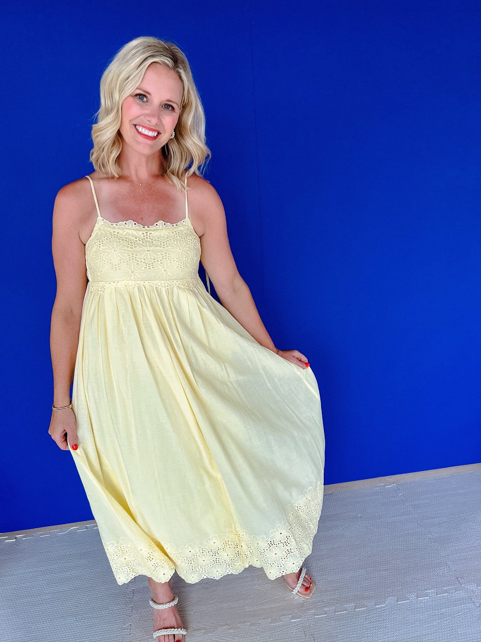 Baker Eyelet Midi Dress - Yellow