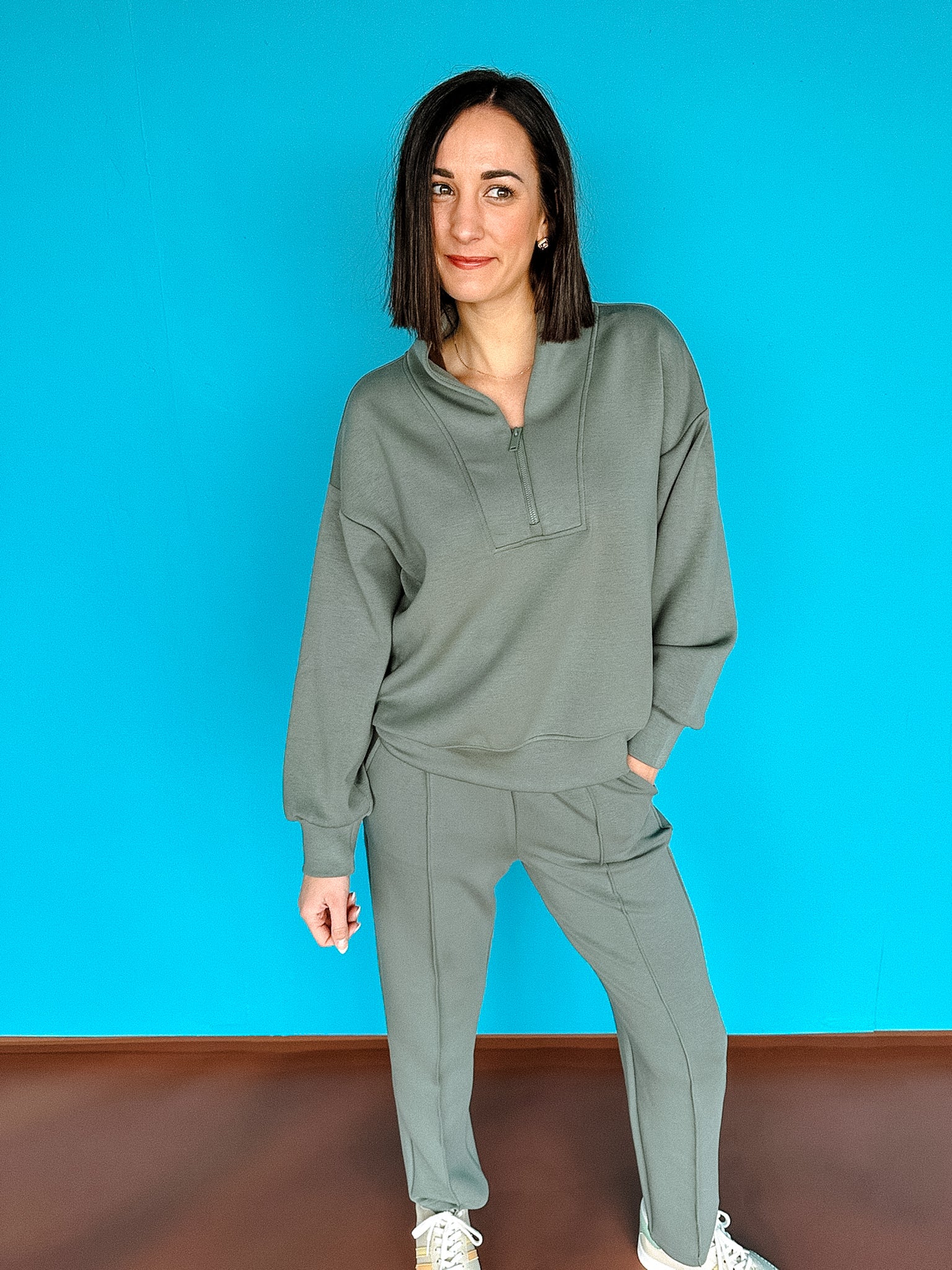 Hattie Scuba Pullover - Dark Sage