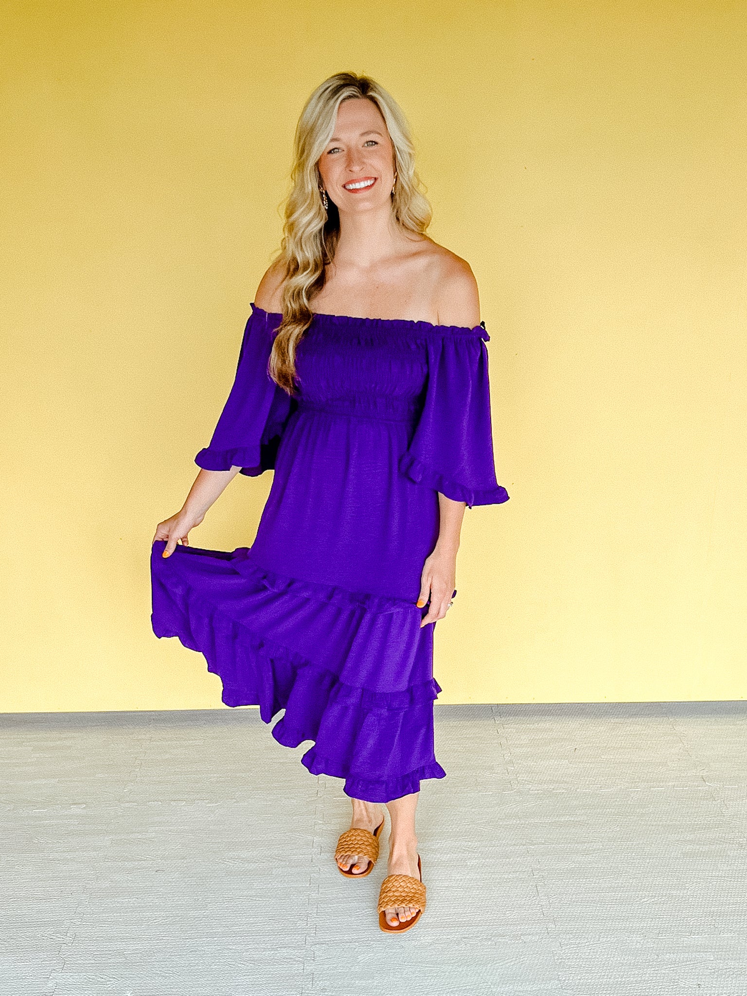 Rosa Smocked Midi Dress - Royal Purple