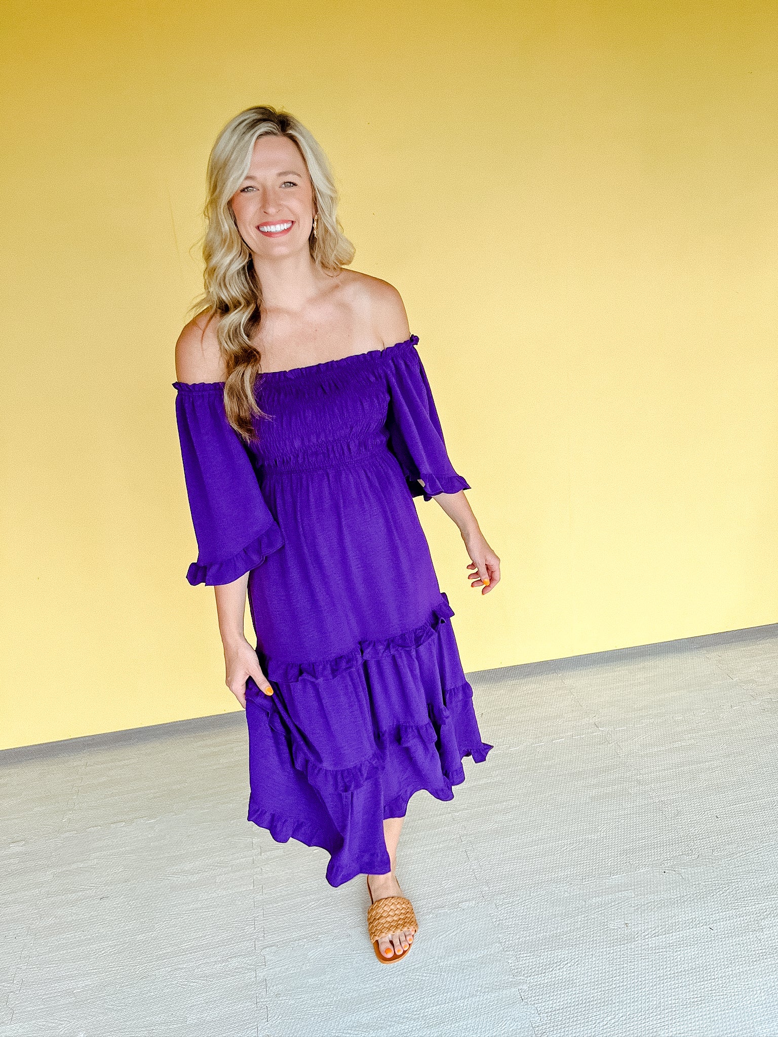 Rosa Smocked Midi Dress - Royal Purple