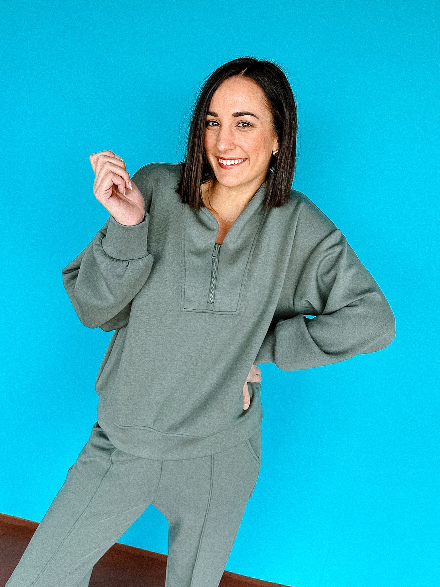 Hattie Scuba Pullover - Dark Sage