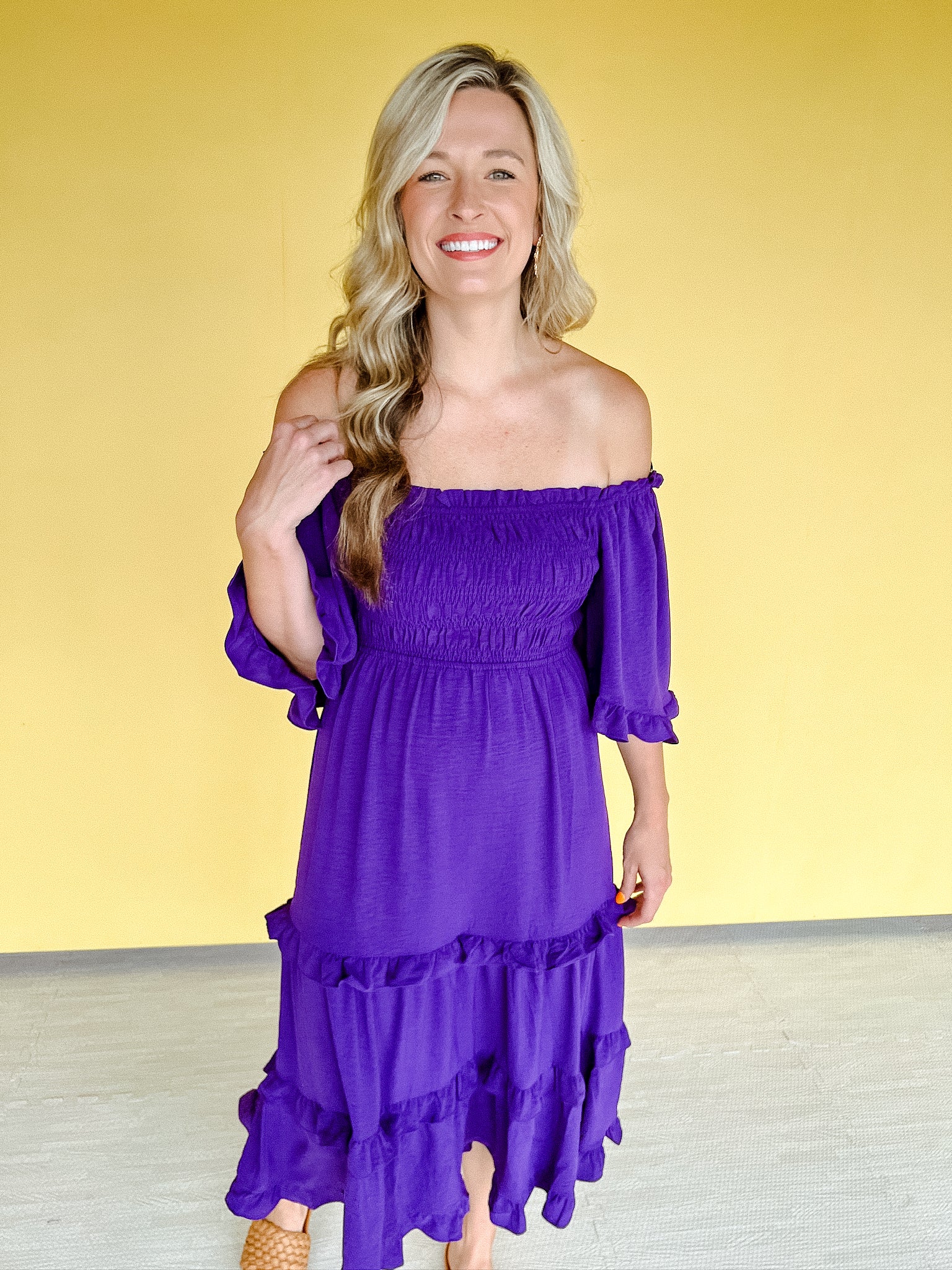 Rosa Smocked Midi Dress - Royal Purple