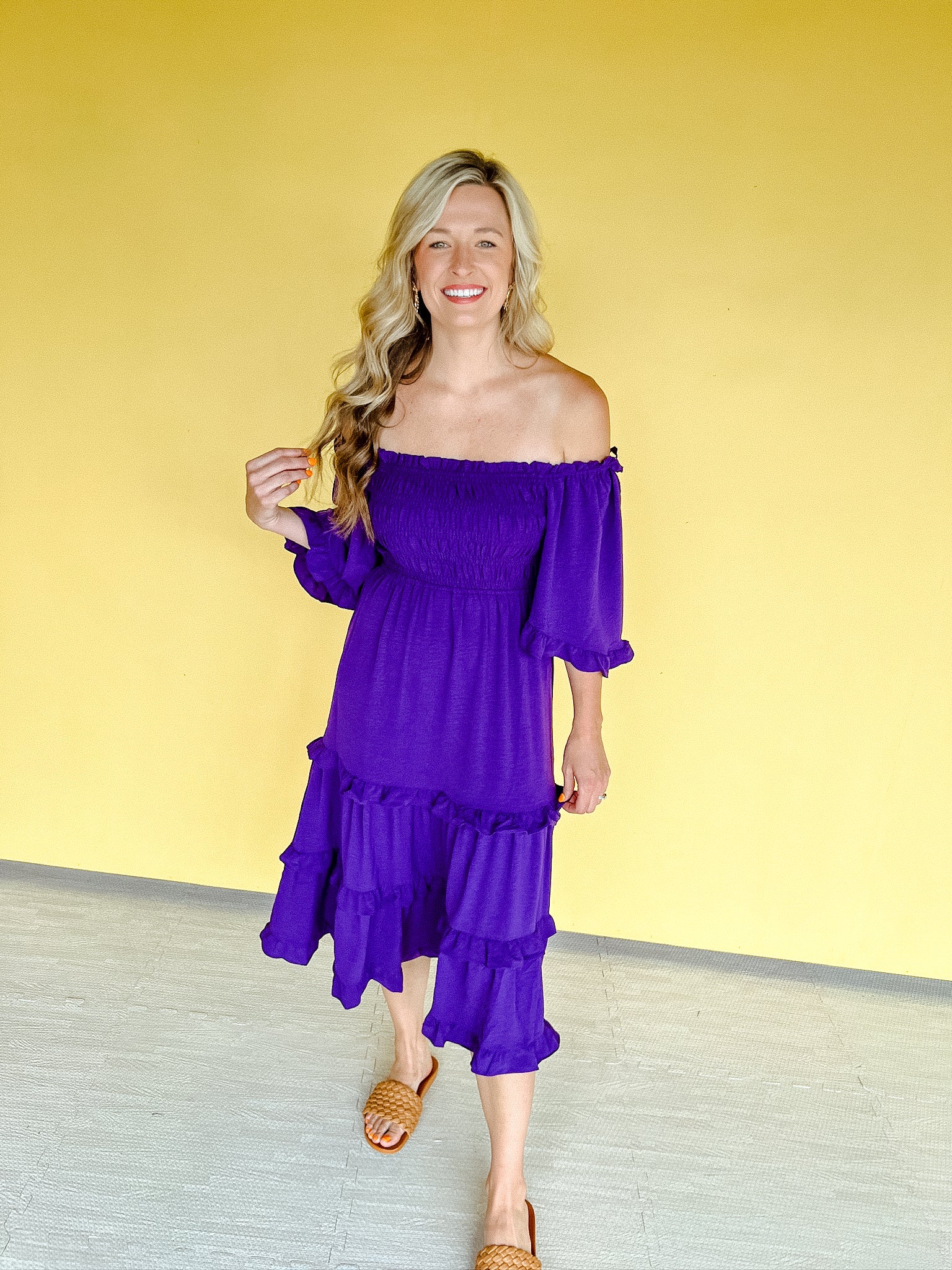 Rosa Smocked Midi Dress - Royal Purple