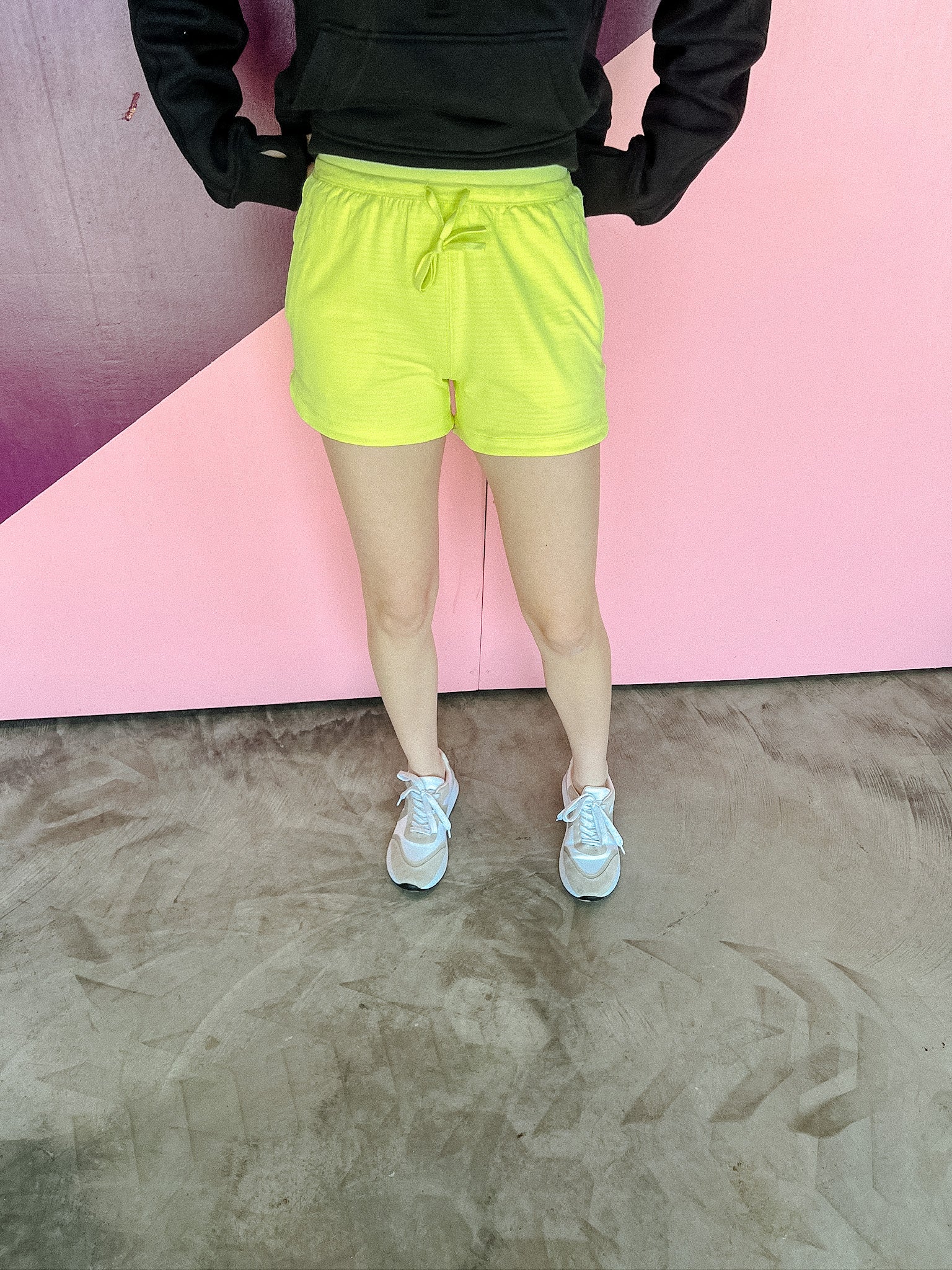 Lena Textured Interior Shorts - Acid Yellow
