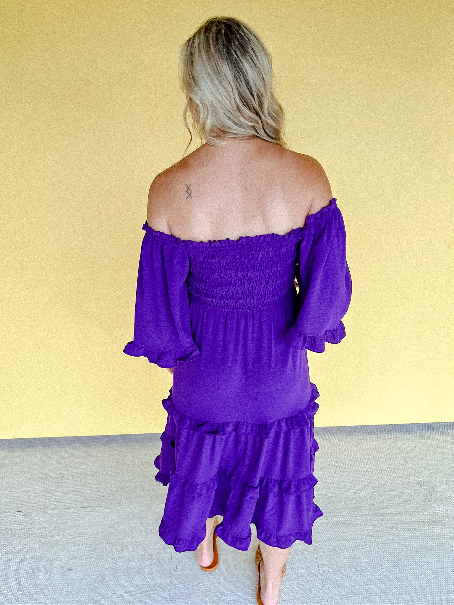 Rosa Smocked Midi Dress - Royal Purple