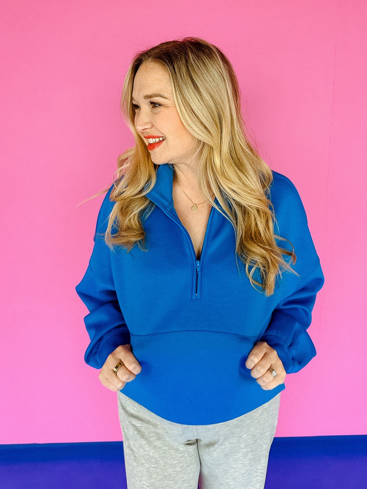 Loretta Half Zip Sweatshirt - Light Oxford Blue