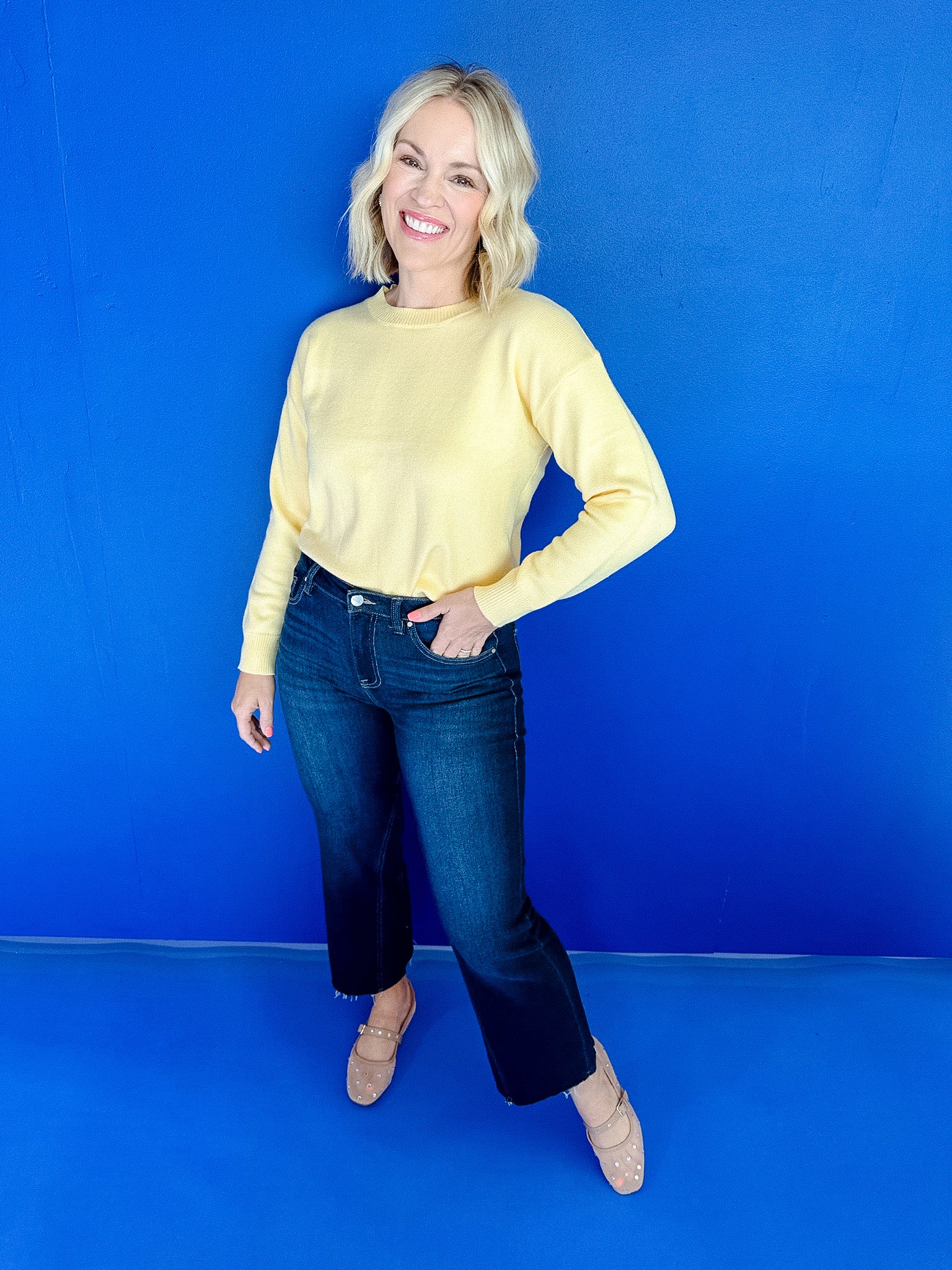 Cleo Long Sleeve Sweater Top - Corn