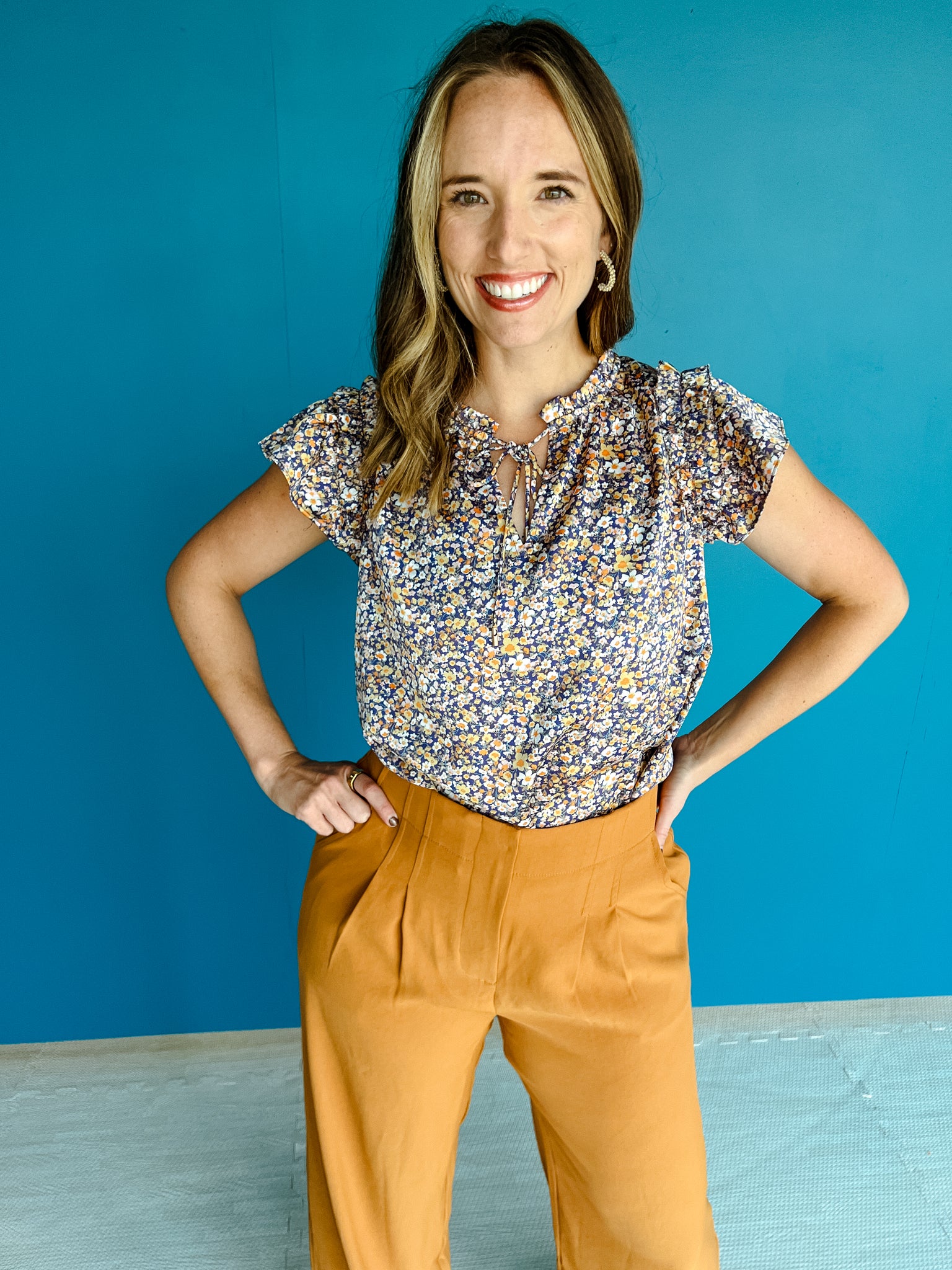 Indie Floral Blouse - Old Gold + Rush + Purple