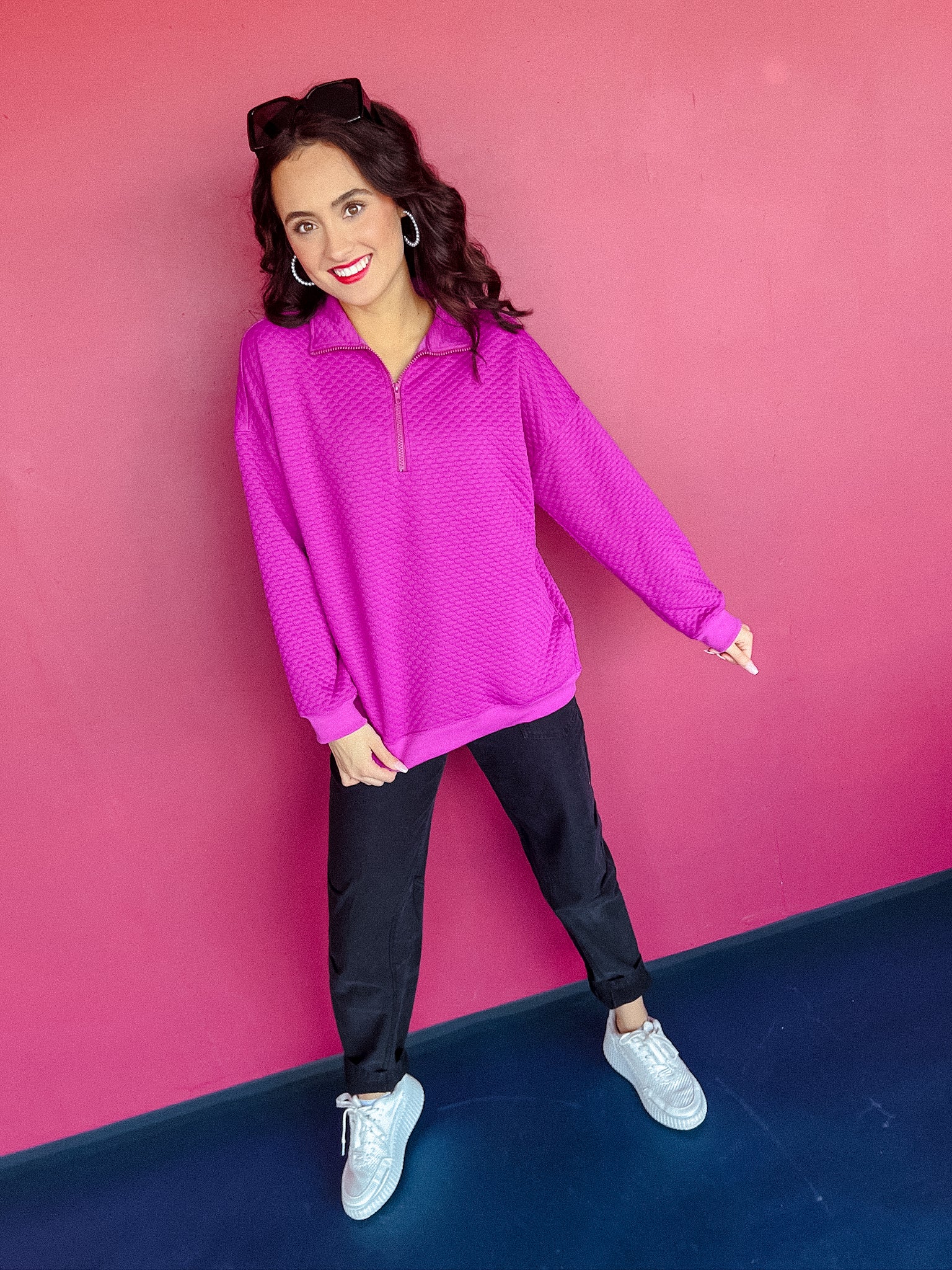 Tandie Zip Pullover Top - Vibrant Amethyst