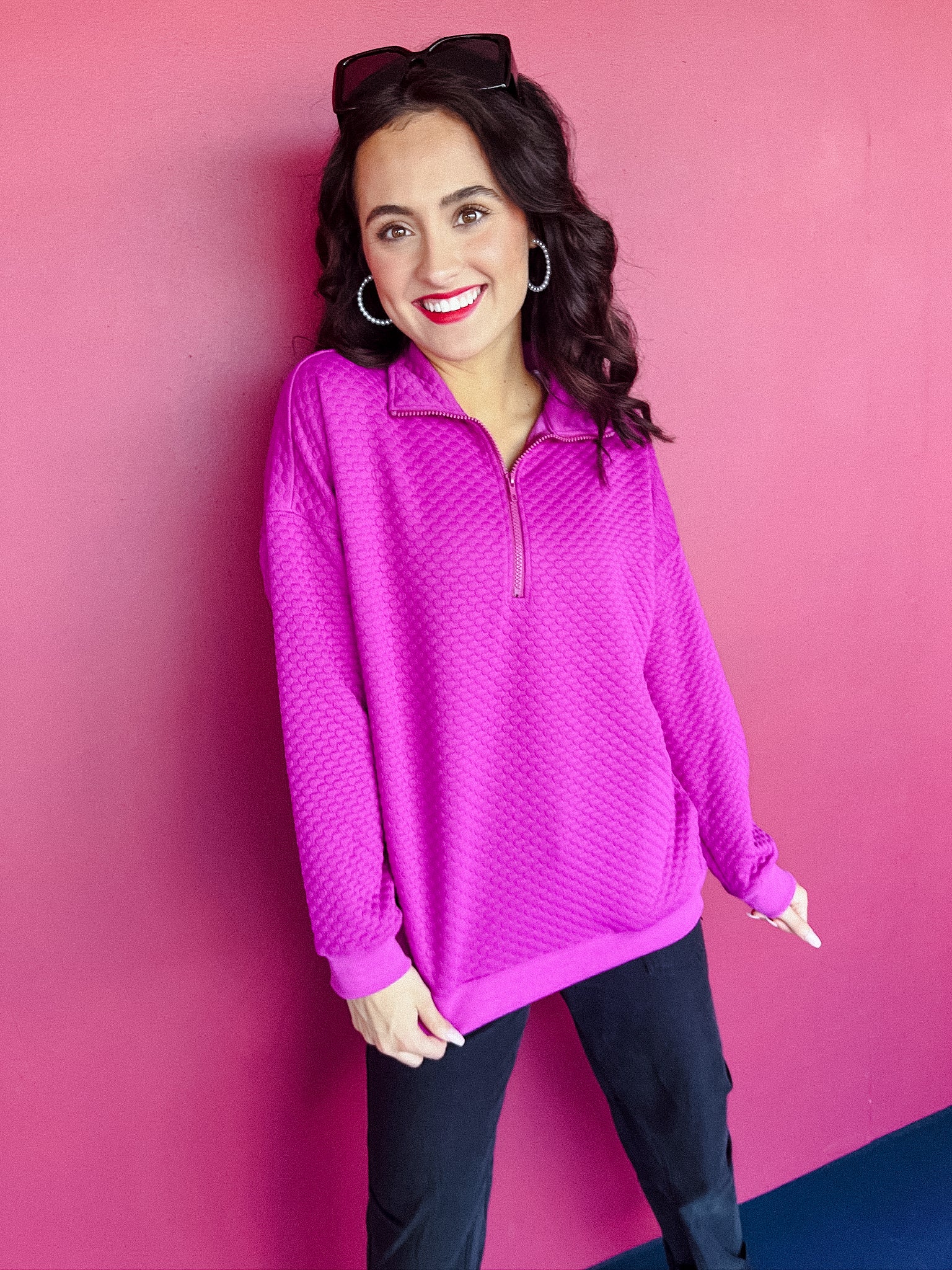 Tandie Zip Pullover Top - Vibrant Amethyst