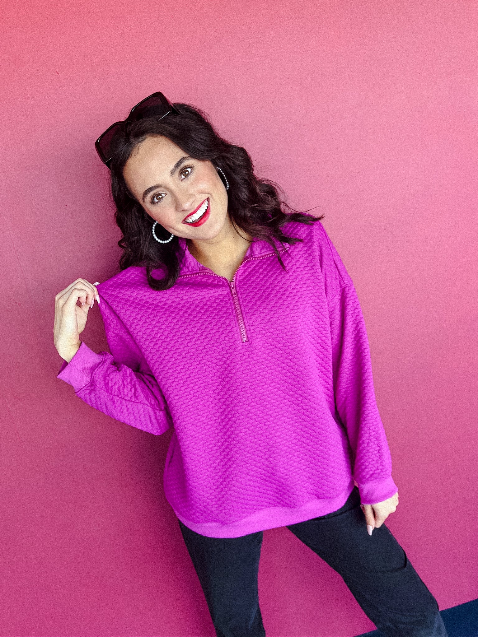 Tandie Zip Pullover Top - Vibrant Amethyst