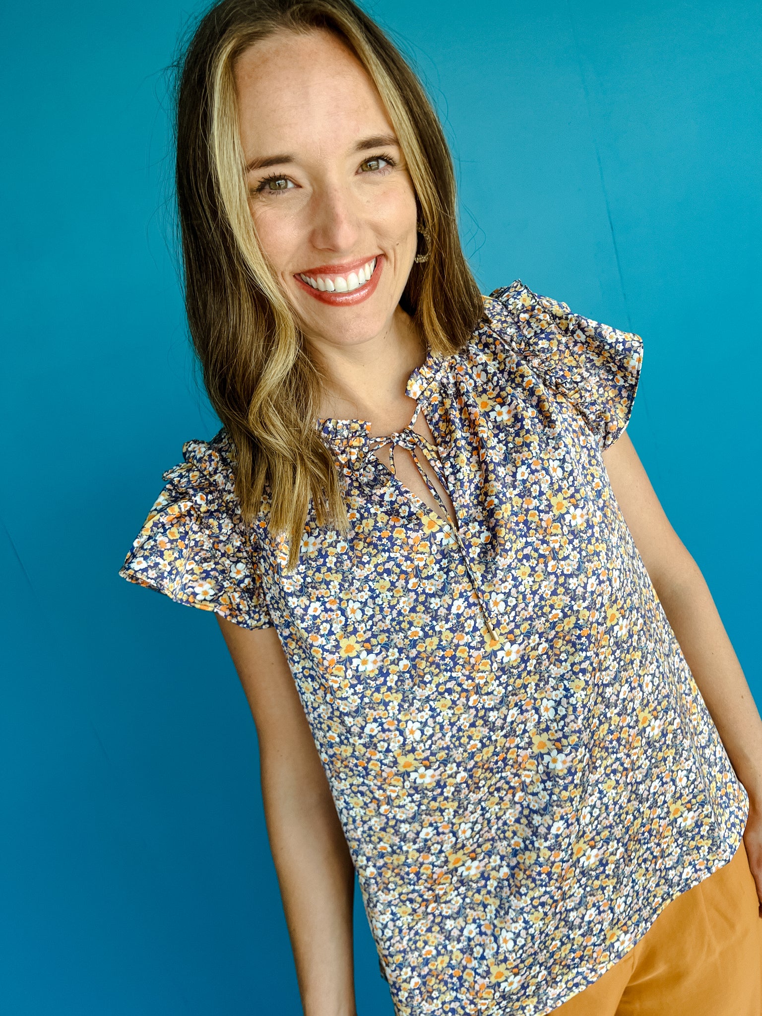 Indie Floral Blouse - Old Gold + Rush + Purple