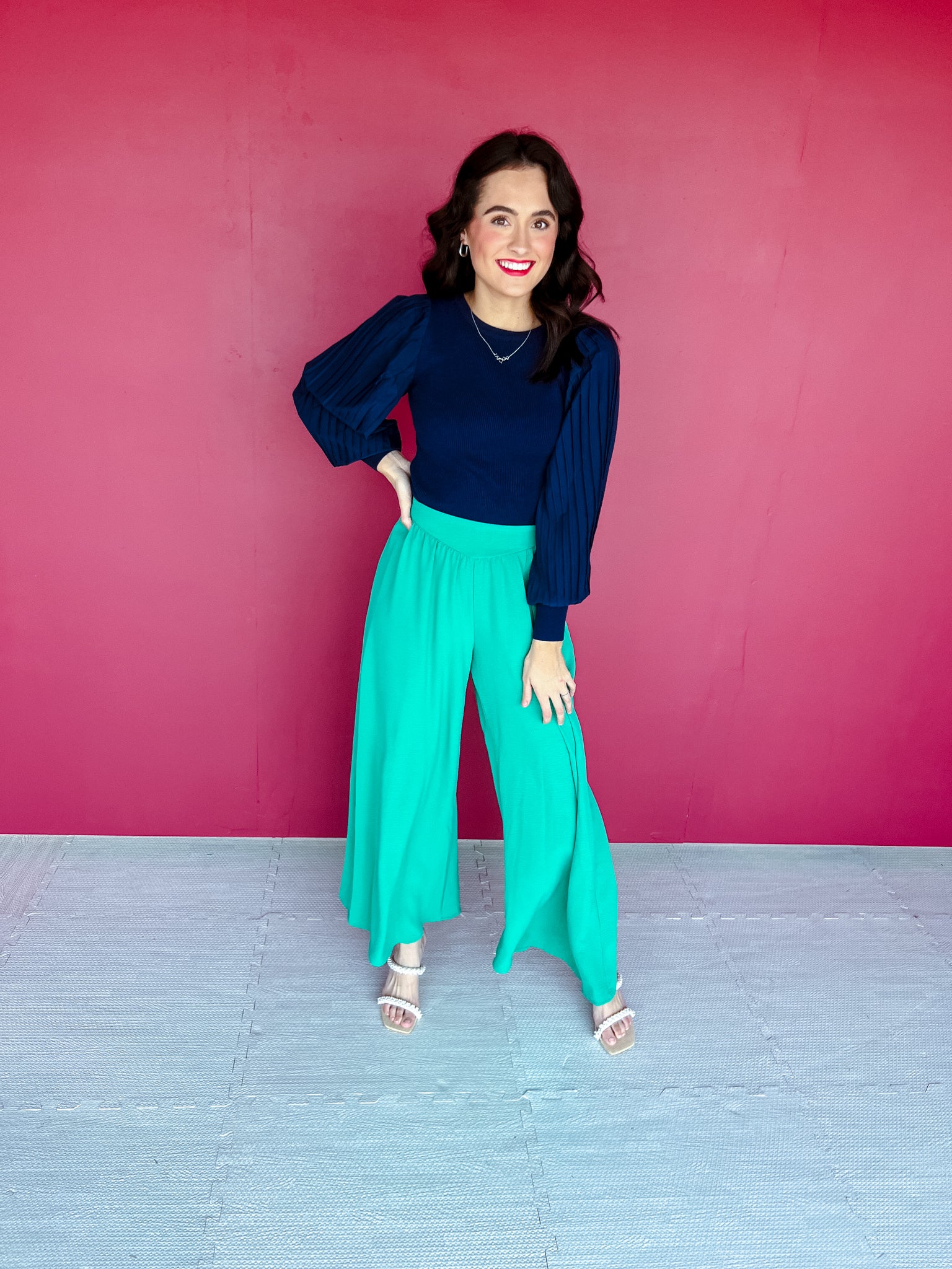 Coraline Crepe Wide Leg Pants - Light Emerald