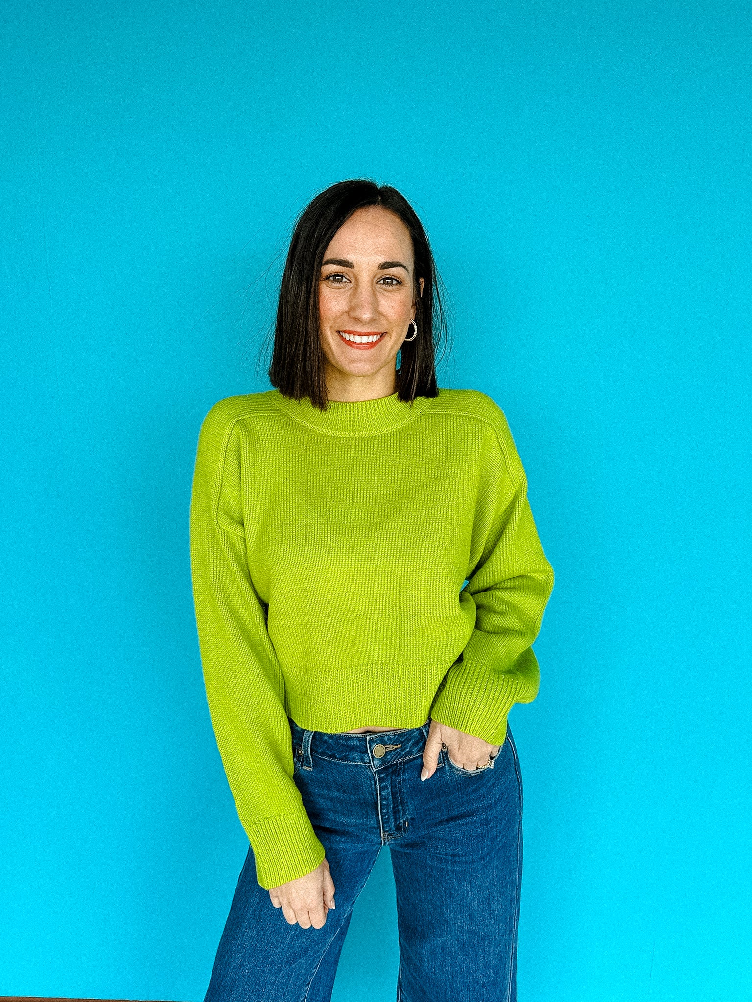 Hallie Cropped Sweater - Lime