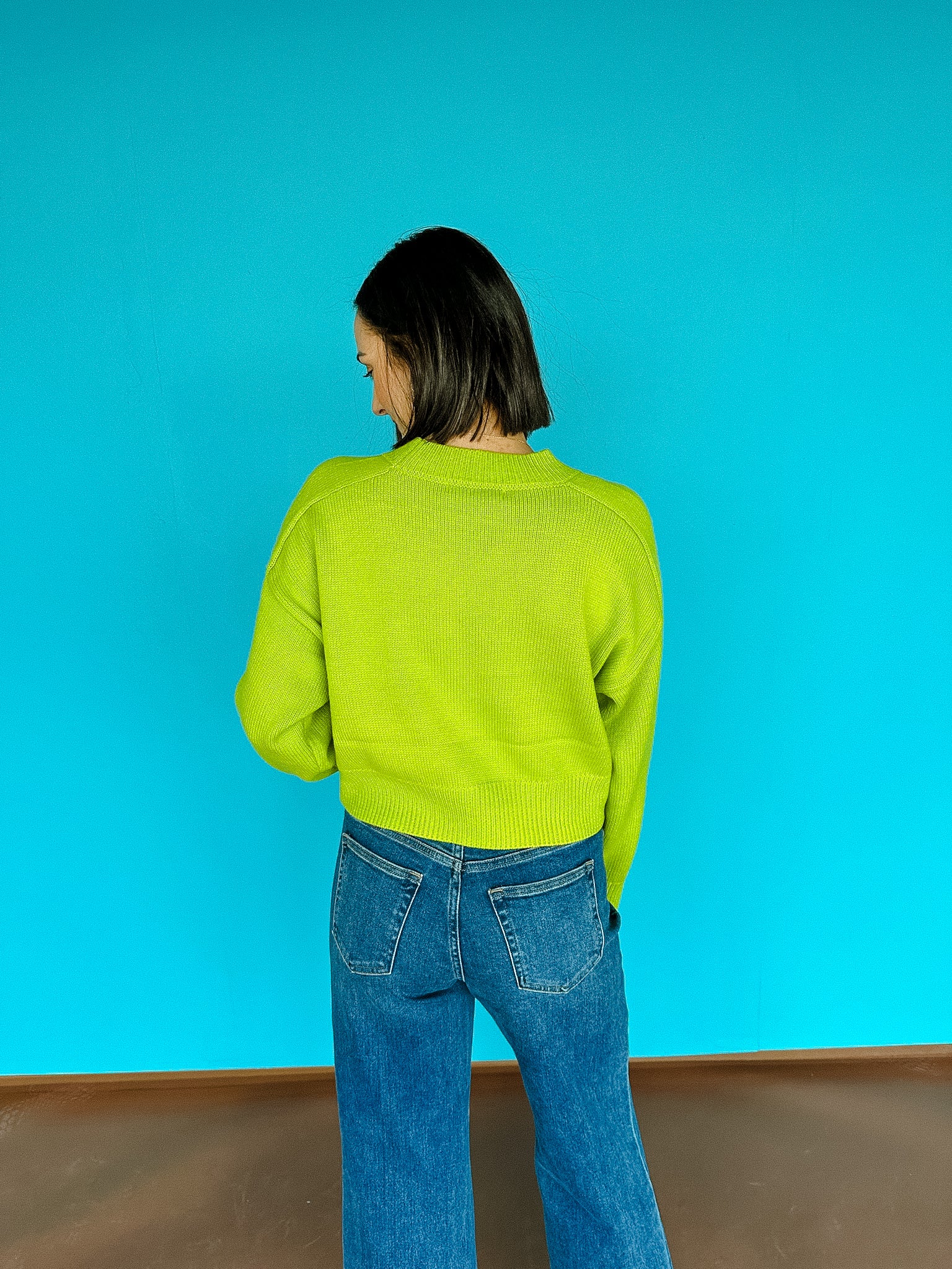 Hallie Cropped Sweater - Lime