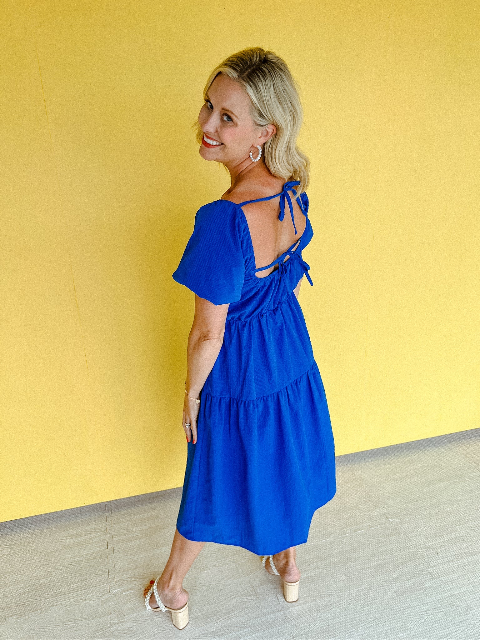 Clara Textured Midi Dress - Bright Blue