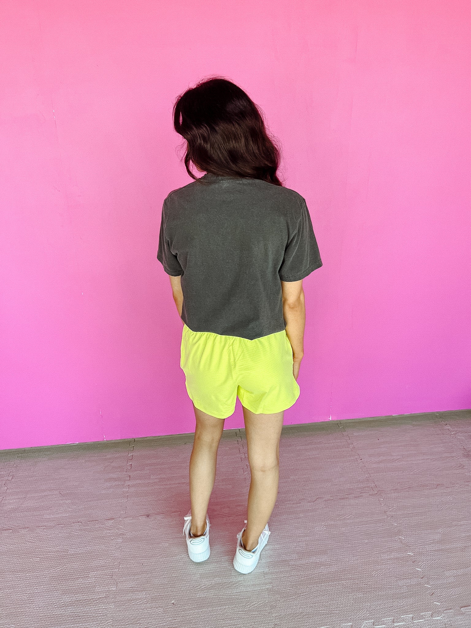 Lena Textured Interior Shorts - Acid Yellow