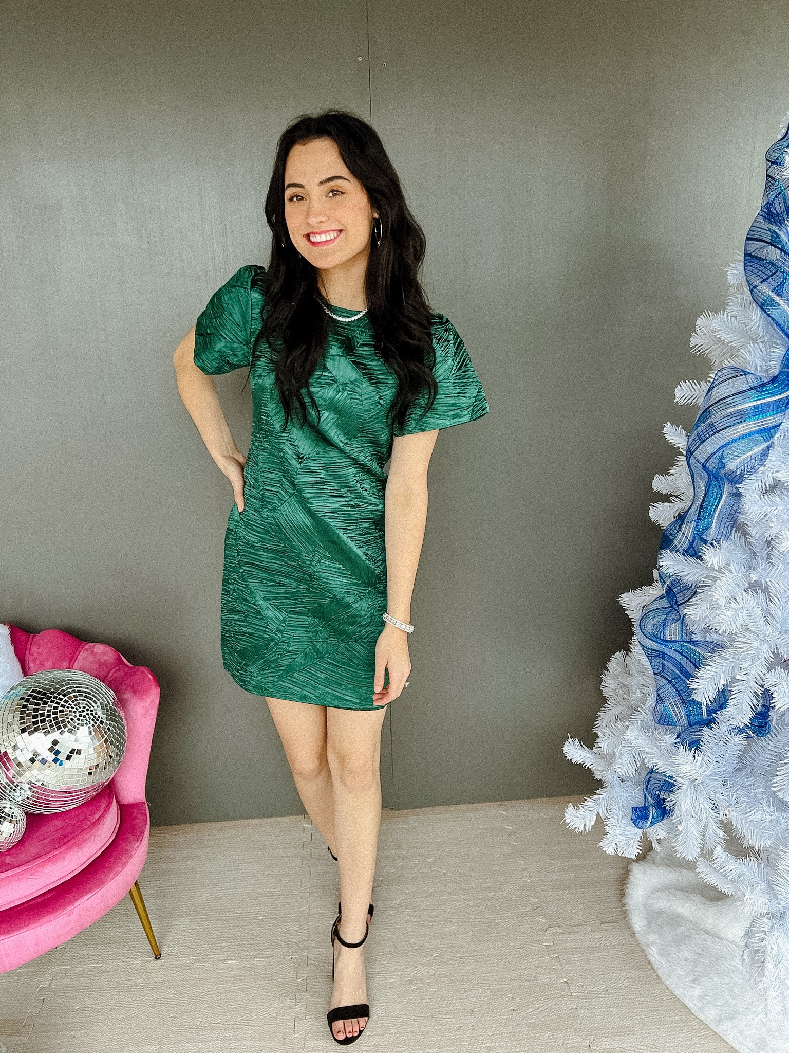 Valerie Textured Mini Dress - Dark Emerald