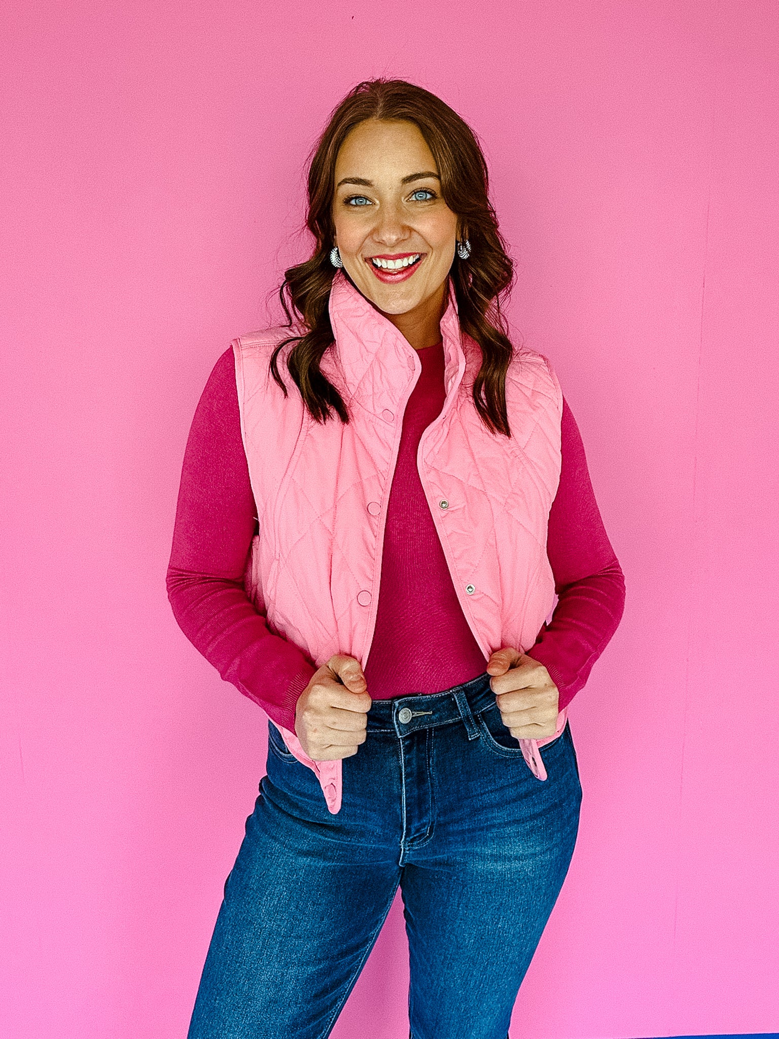 Stacia Quilted Vest - Rose/Shocking Pink