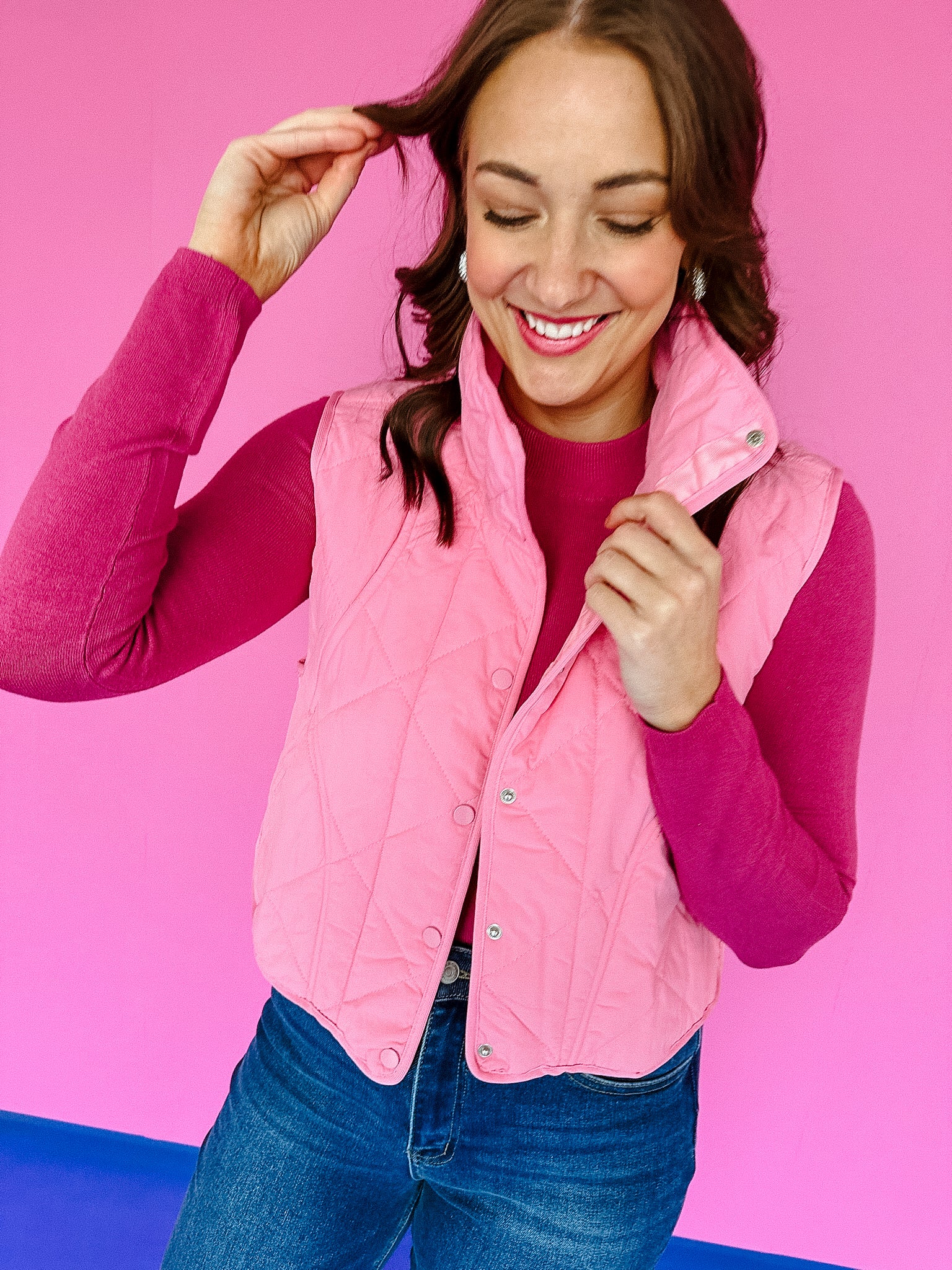 Stacia Quilted Vest - Rose/Shocking Pink