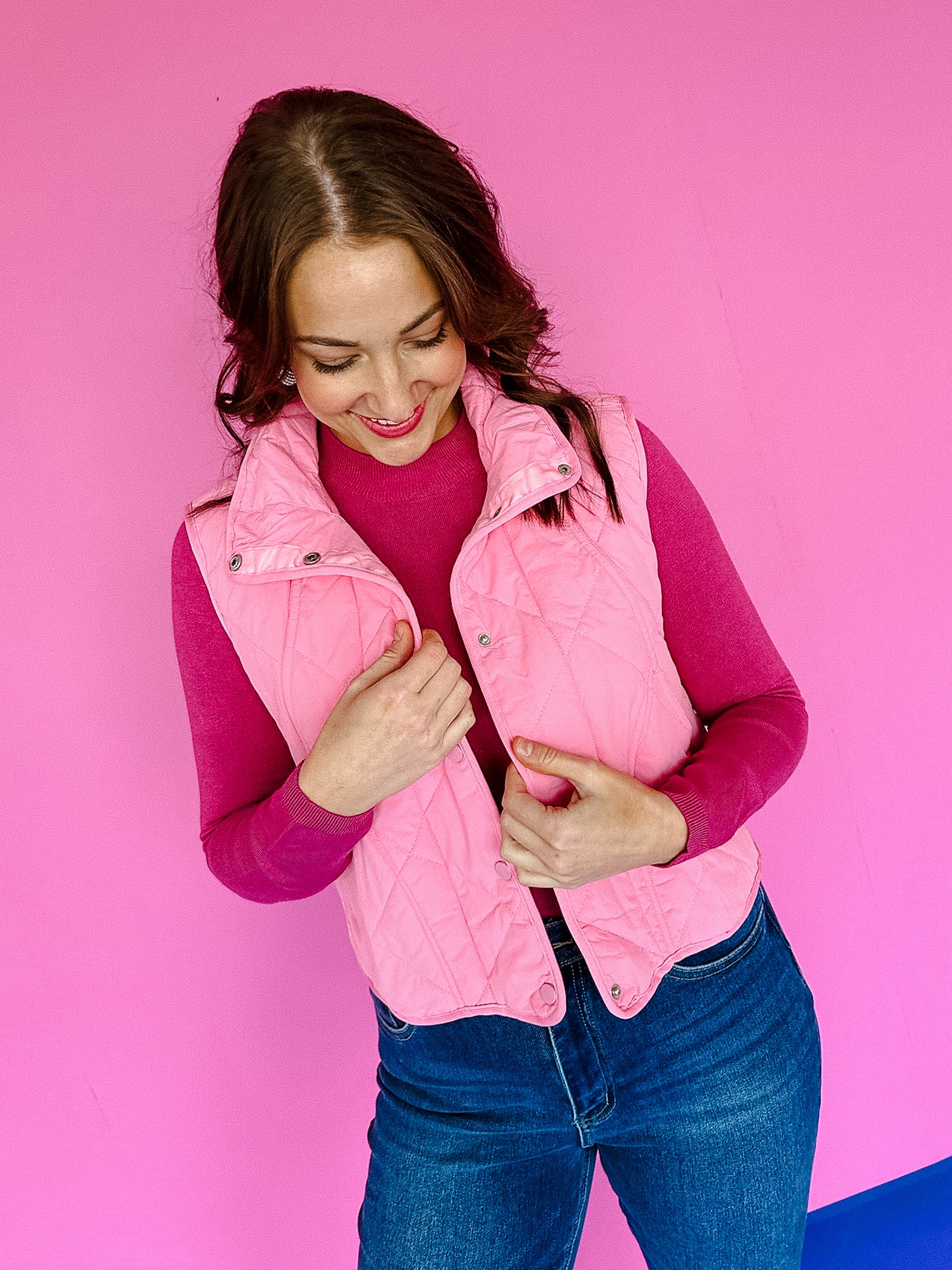 Stacia Quilted Vest - Rose/Shocking Pink