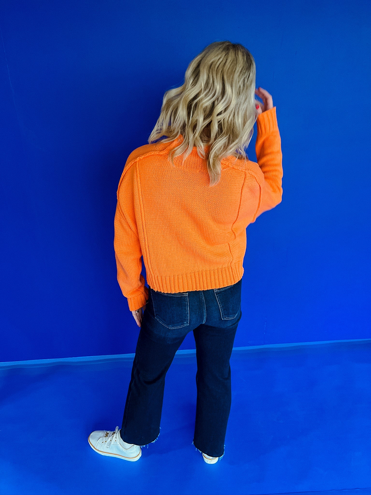 Golden Hour Exposed Seam Sweater - Tangerine