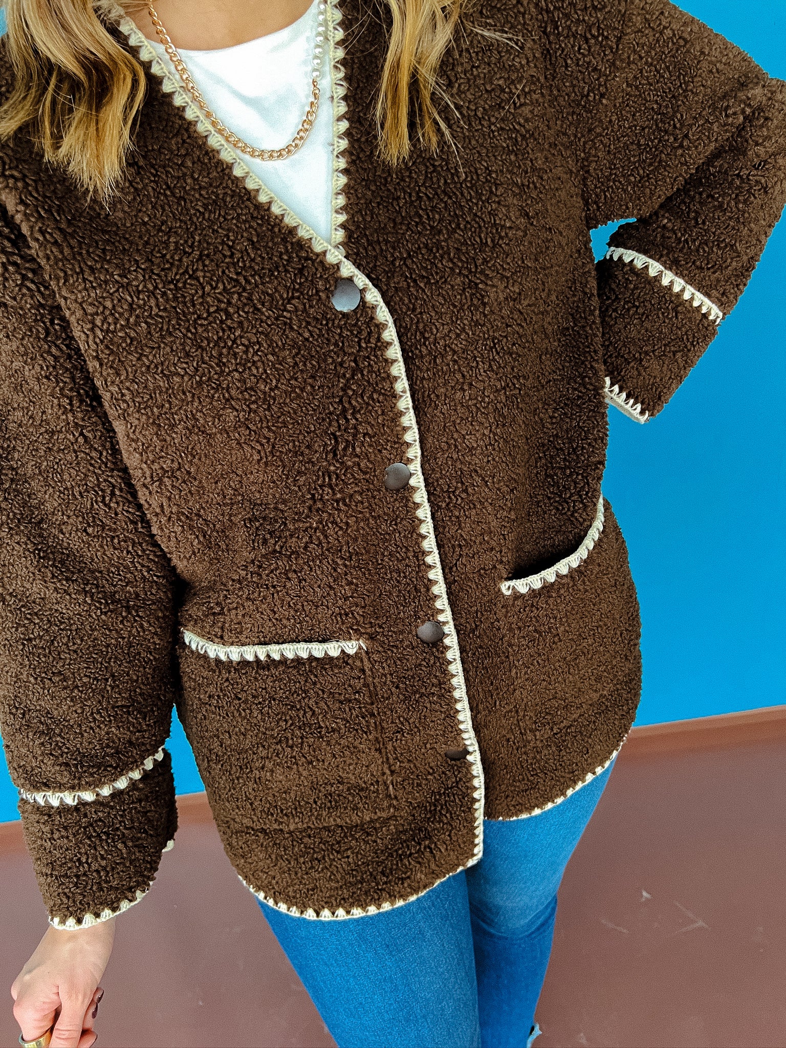 New In Town Sherpa Coat - Dark Brown + Oyster