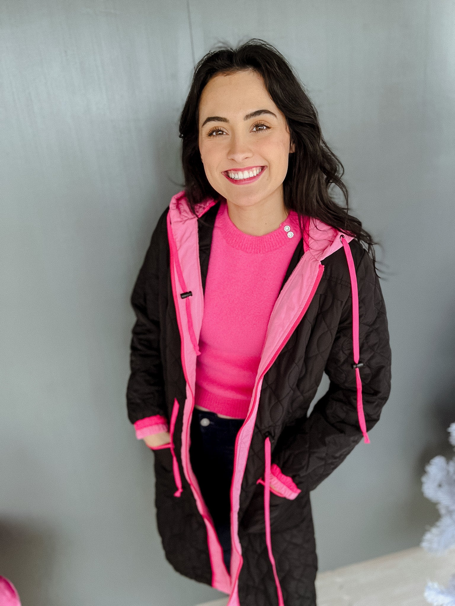 Malcolm Quilted Coat - Black + Hot Pink