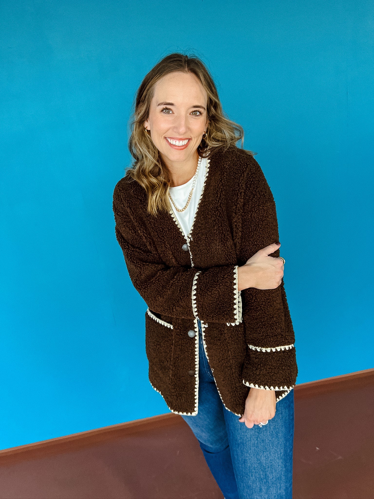 New In Town Sherpa Coat - Dark Brown + Oyster