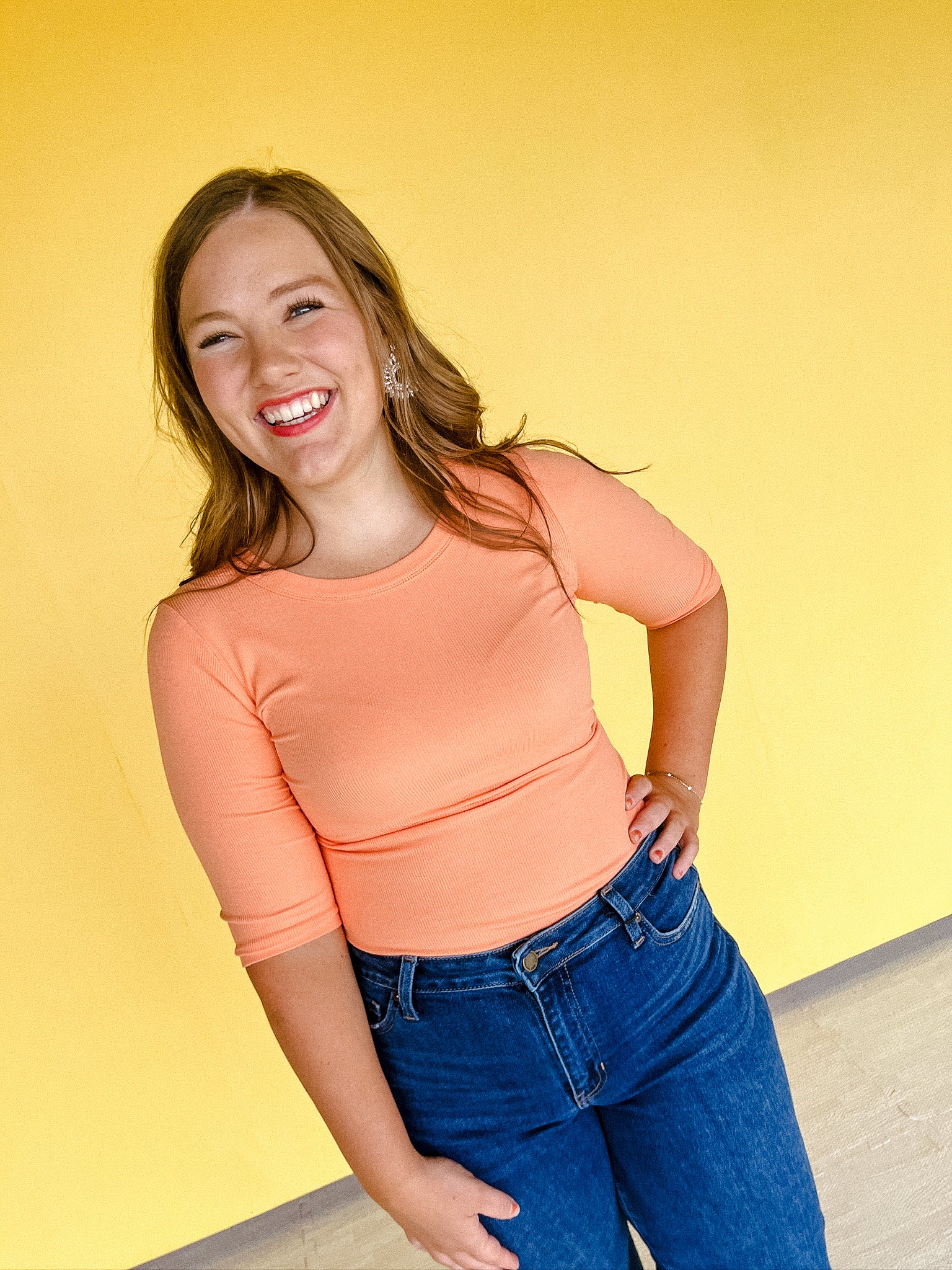 Perry Ribbed Tee - Light Tangerine