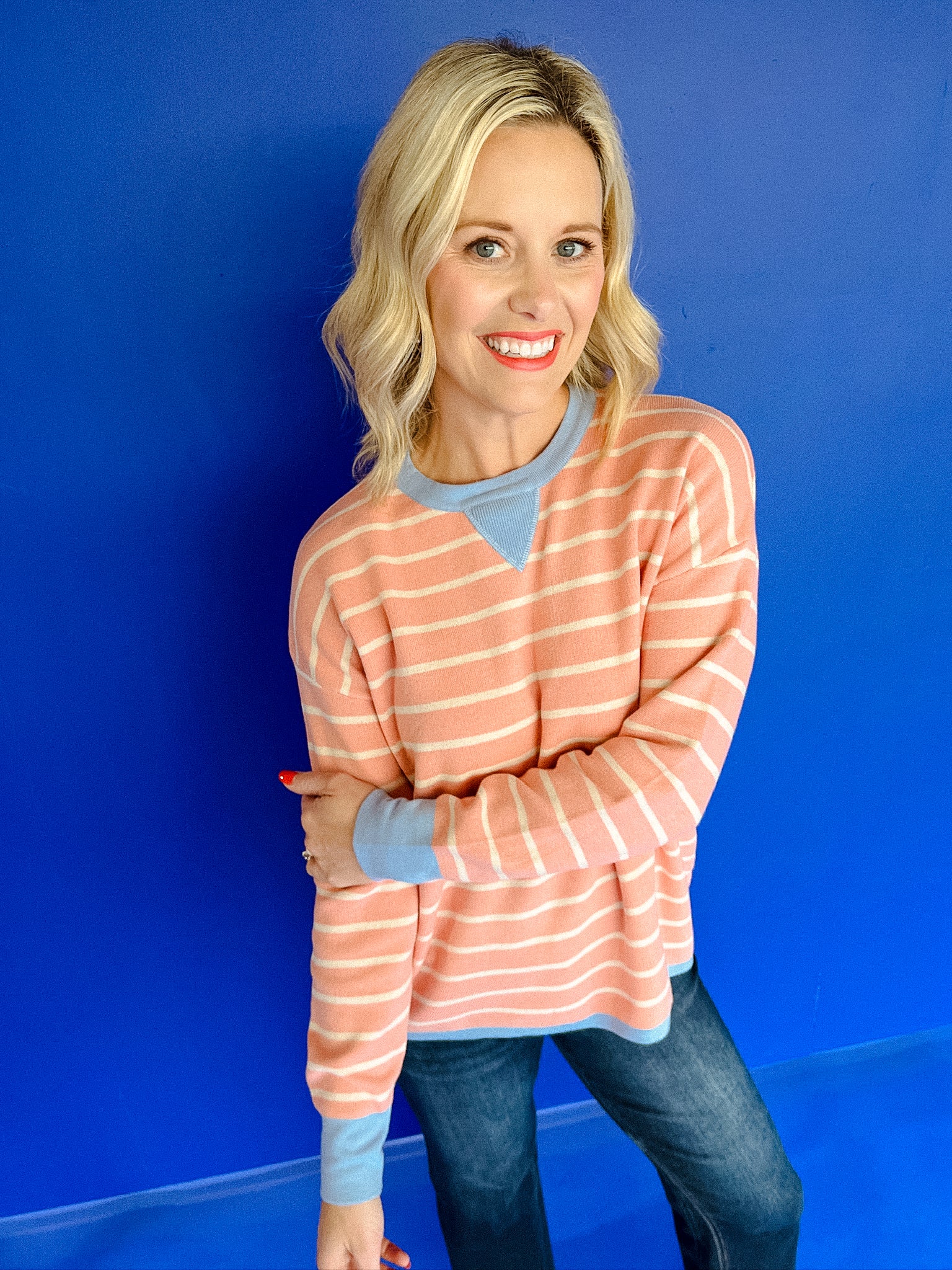 Odette Oversized Striped Sweater - Soft Coral + Hyacinth