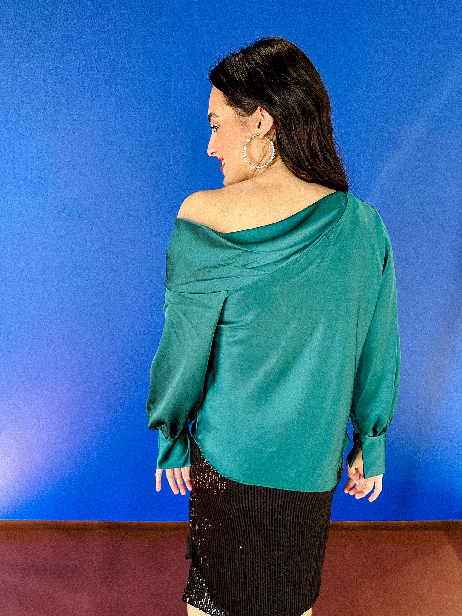 Shelby Drop Shoulder Satin Top - Light Pine