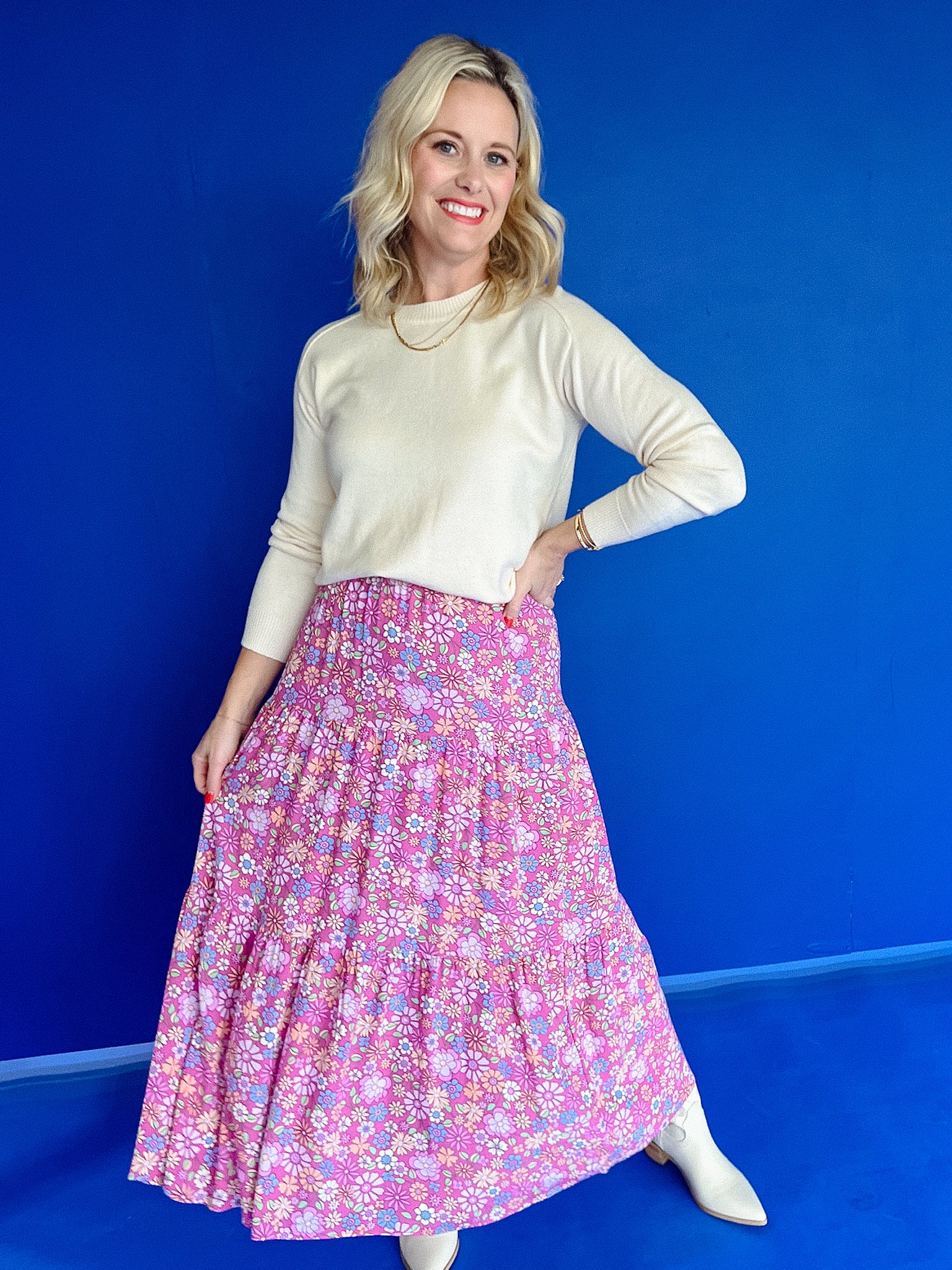 Lizzie Floral Tiered Skirt - Pink Combo