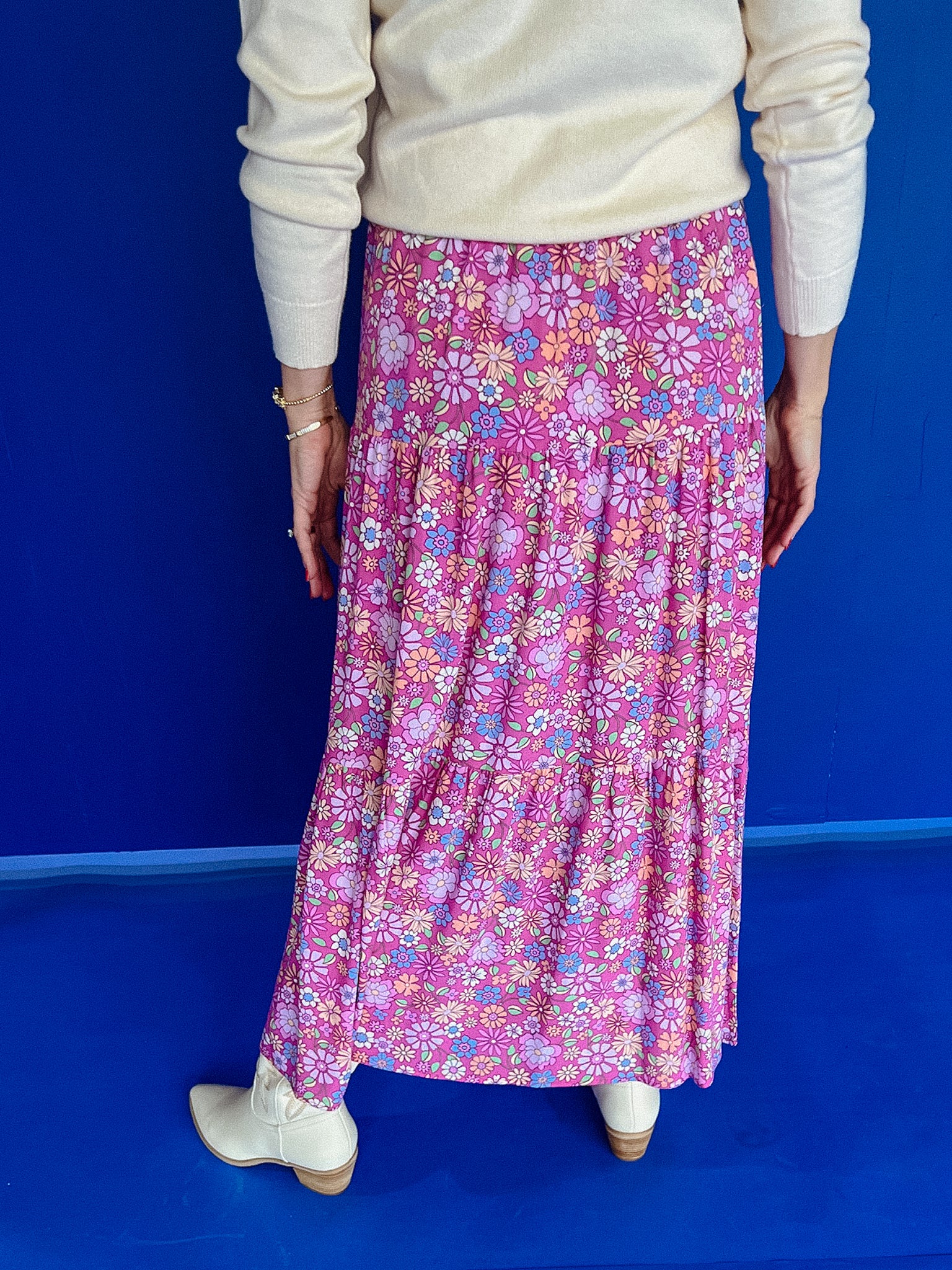 Lizzie Floral Tiered Skirt - Pink Combo