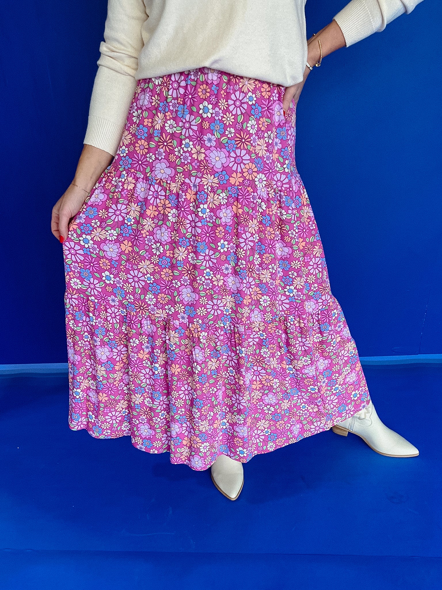 Lizzie Floral Tiered Skirt - Pink Combo