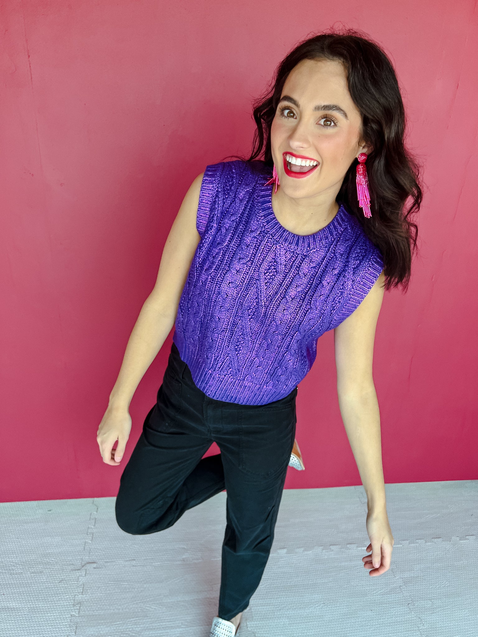 Lulu Cropped Metallic Sweater - Royal Purple