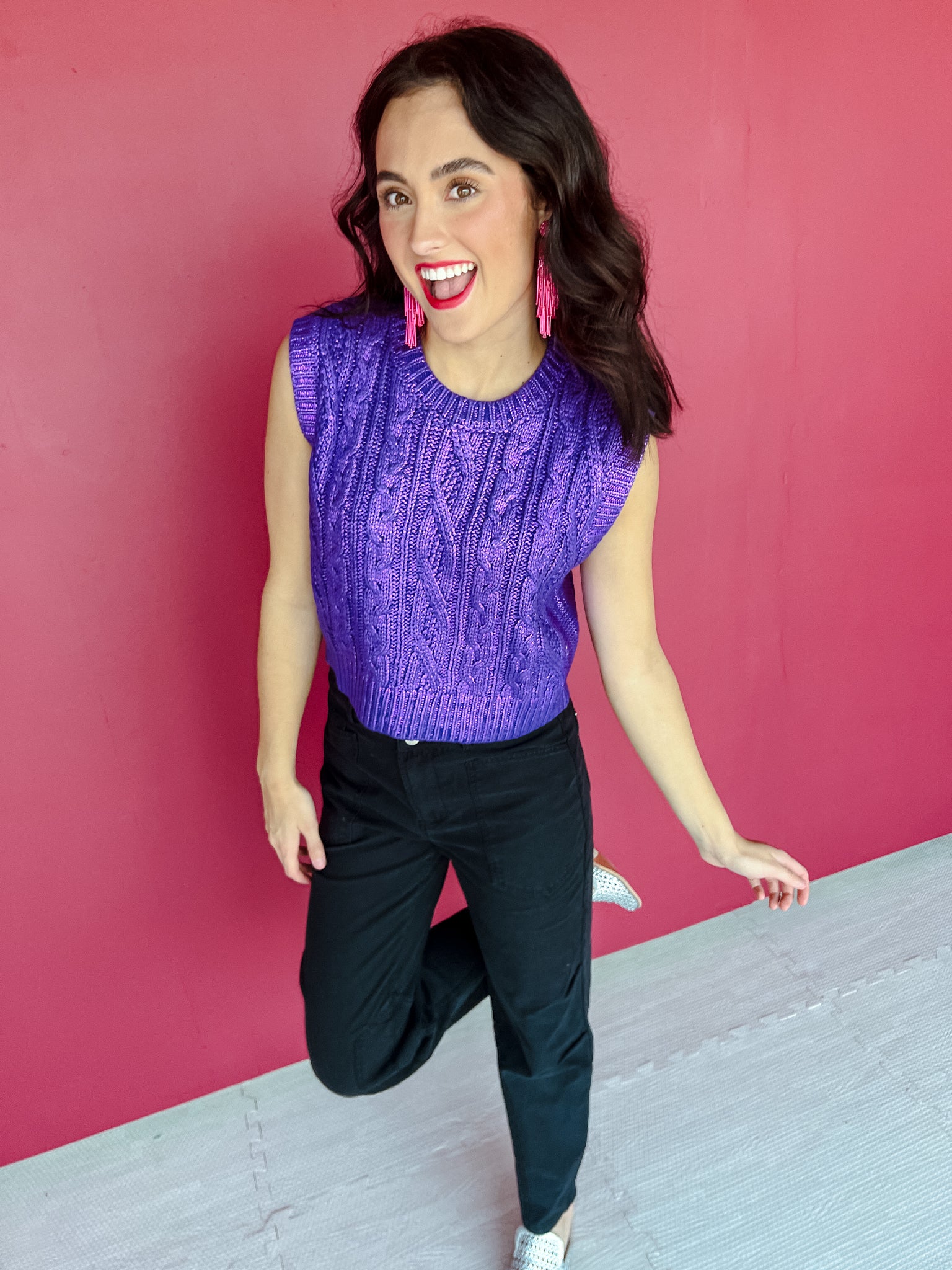 Lulu Cropped Metallic Sweater - Royal Purple