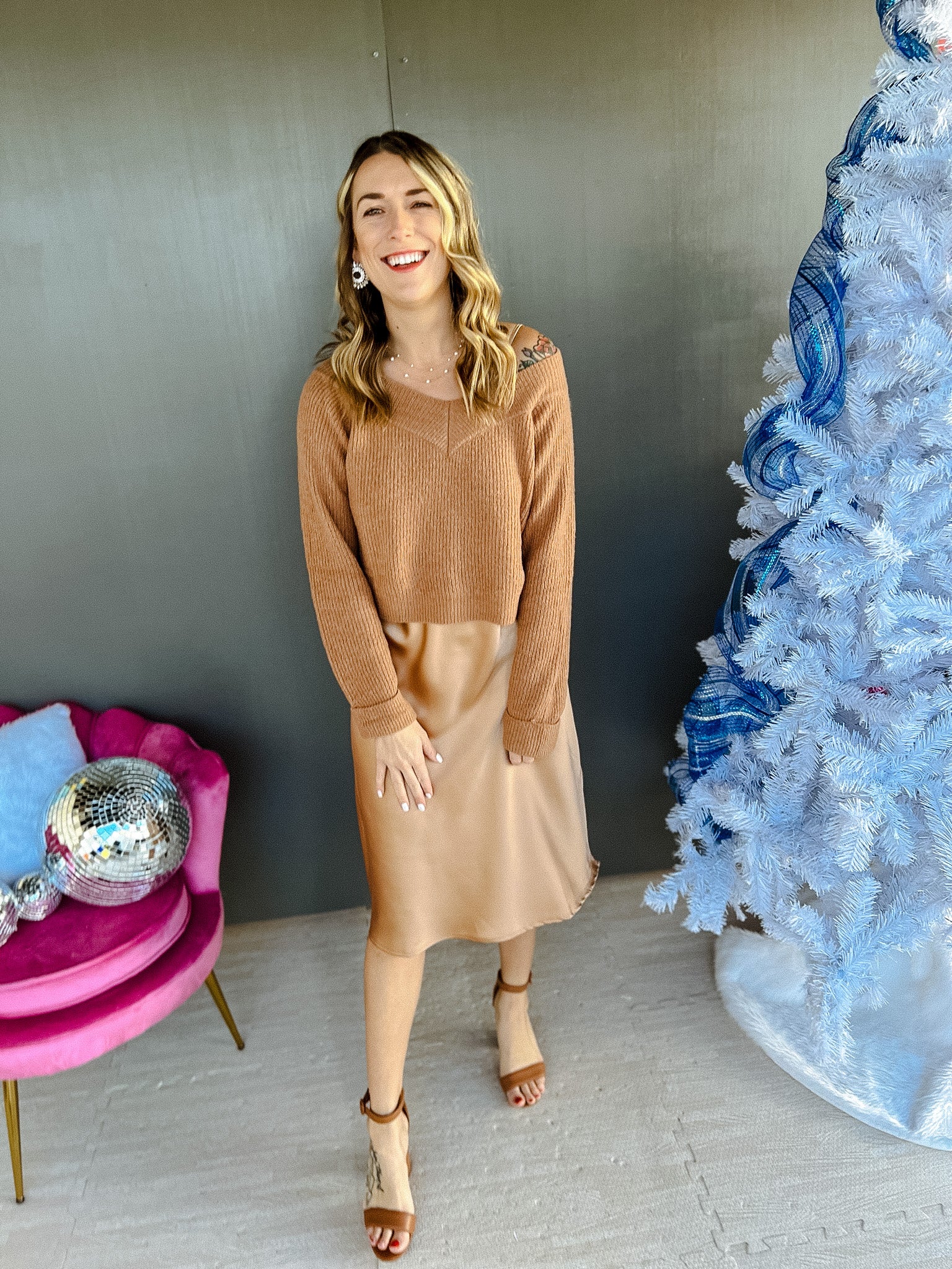 Savannah Sweater Dress Set - Camel