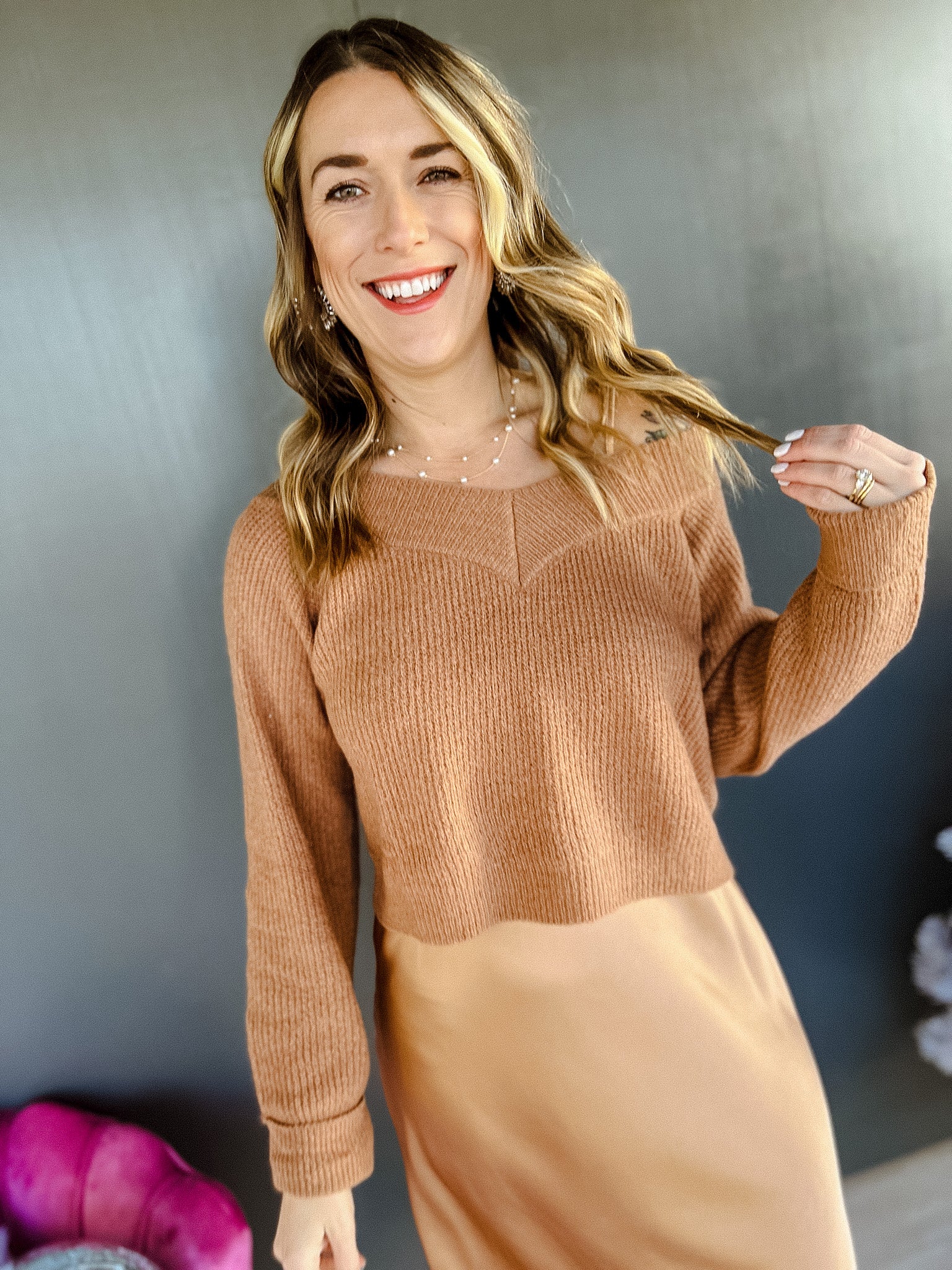 Savannah Sweater Dress Set - Camel