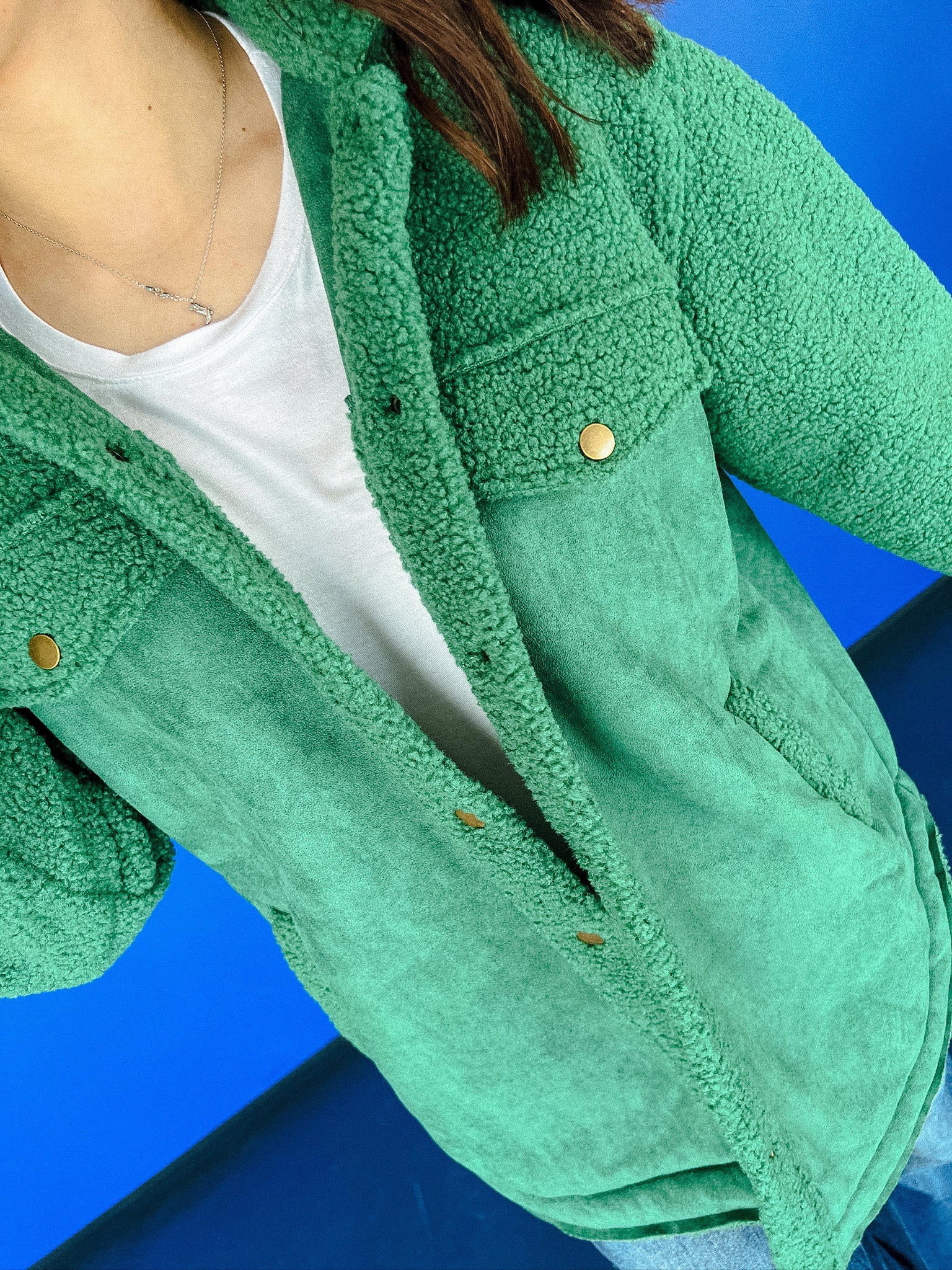 Mix It Up Shacket - Emerald/Dark Forest Green