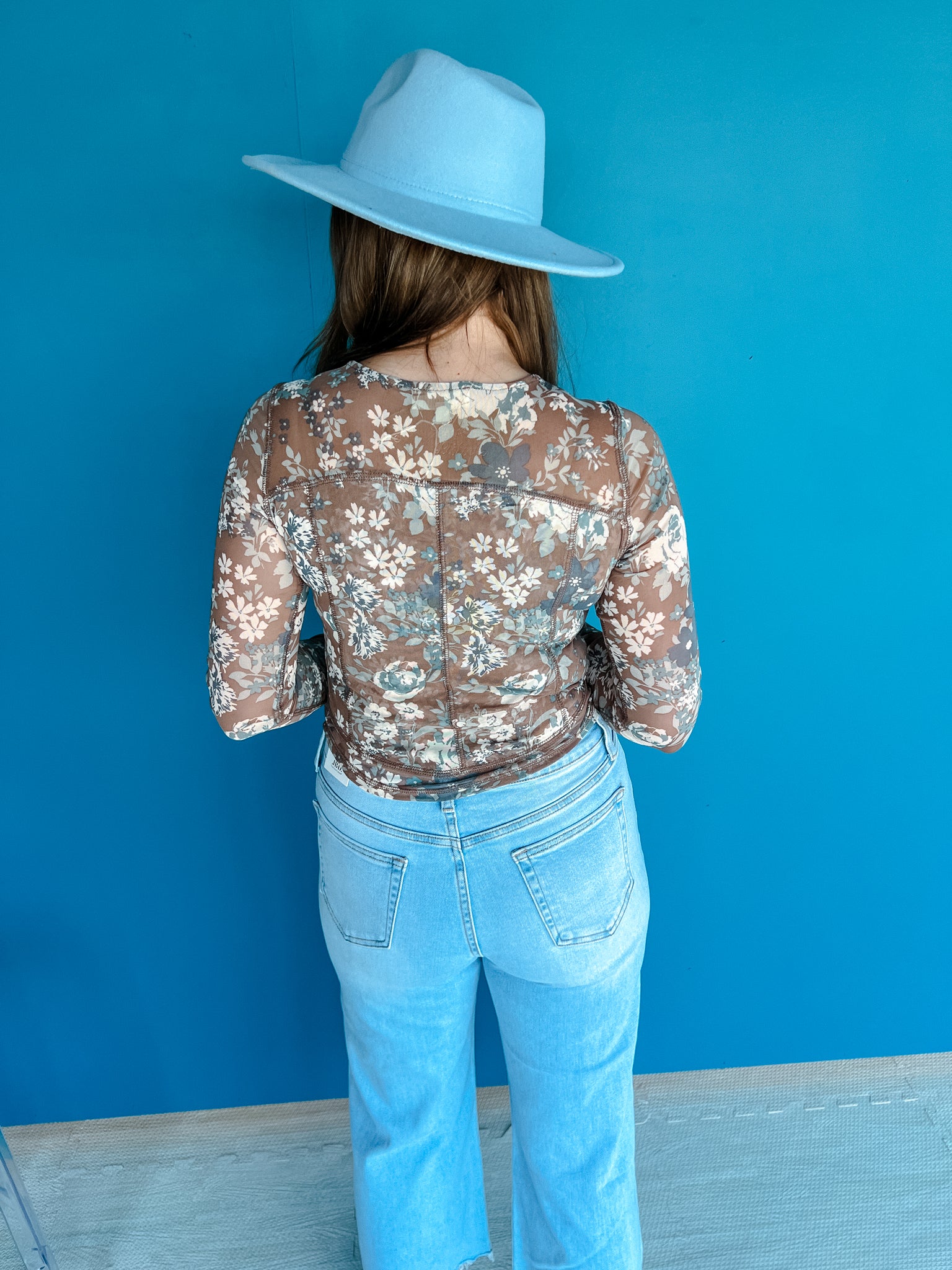 Luna Mesh Floral Top - Rose Brown (Restocking Mid September)